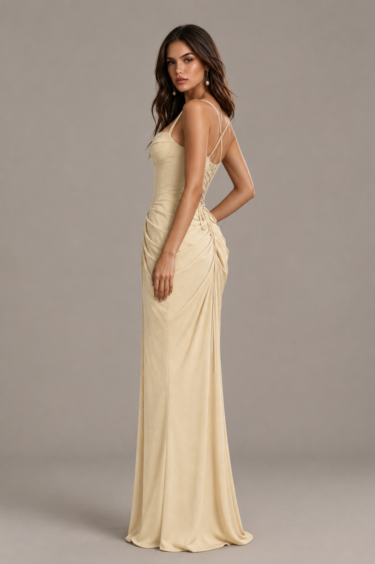 BOLODOO Champagne Sweetheart Ruched Lace-Up Back Evening Gown - Champagne - Champagne_3