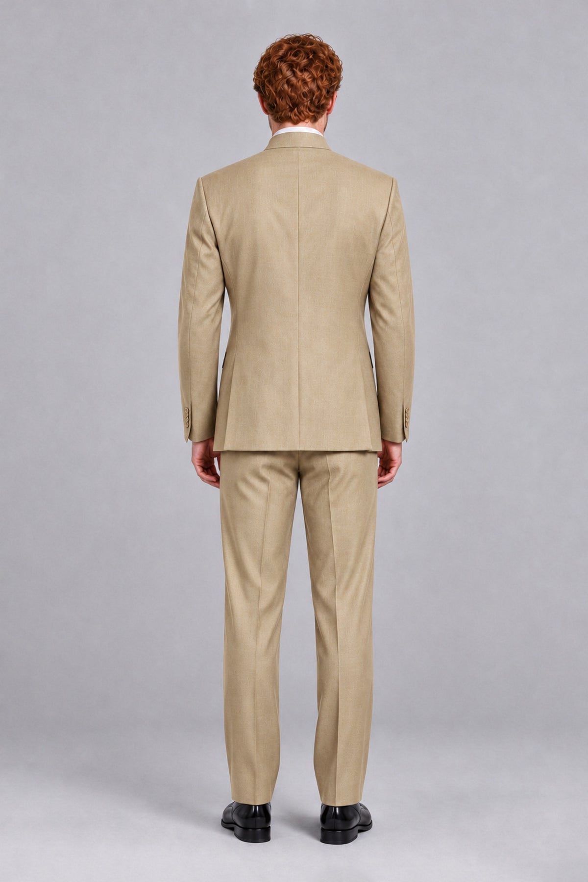 BOLODOO Men's Champagne Mandarin Collar Two-Piece Suit - Champagne - Champagne_3