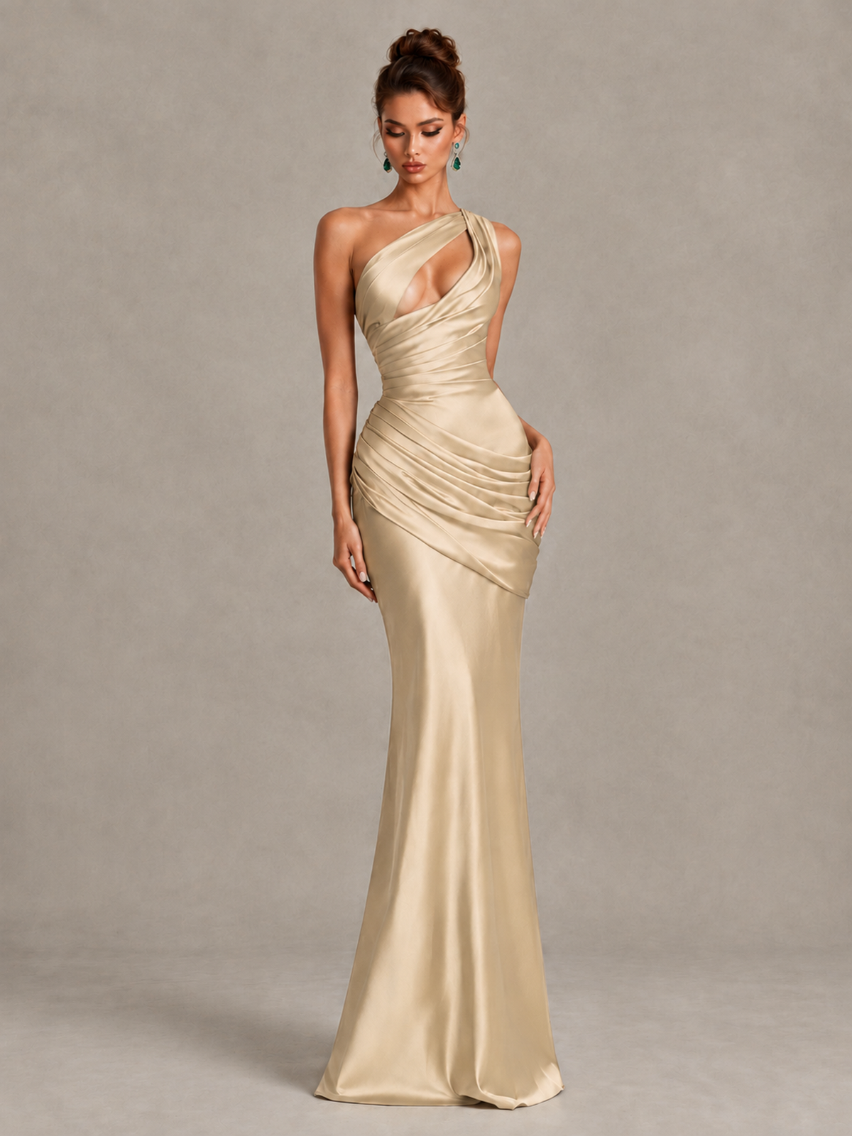 BOLODOO Champagne One-Shoulder Cutout Satin Mermaid Prom Dress - Champagne - Champagne_4