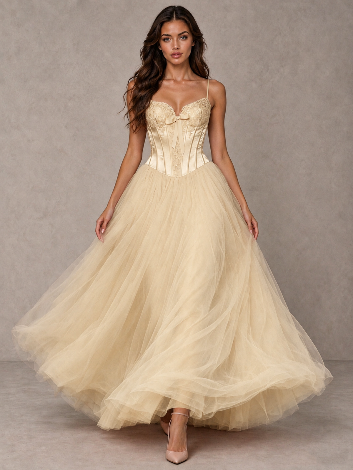 BOLODOO Champagne Corset Tulle Prom Dress with Spaghetti Straps - Champagne - Champagne_4