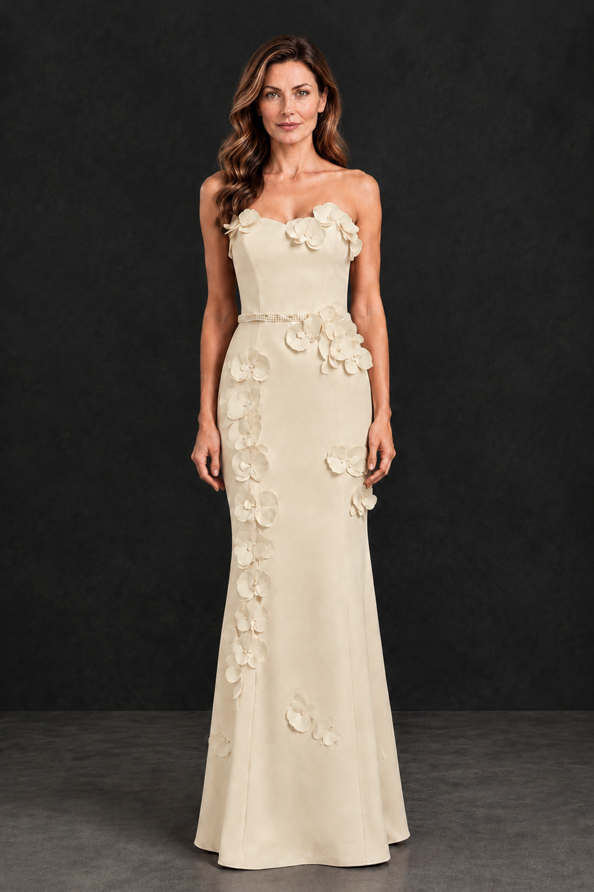 BOLODOO Champagne Strapless Mother of the Bride Dress with 3D Floral Appliques - Champagne - Champagne_4
