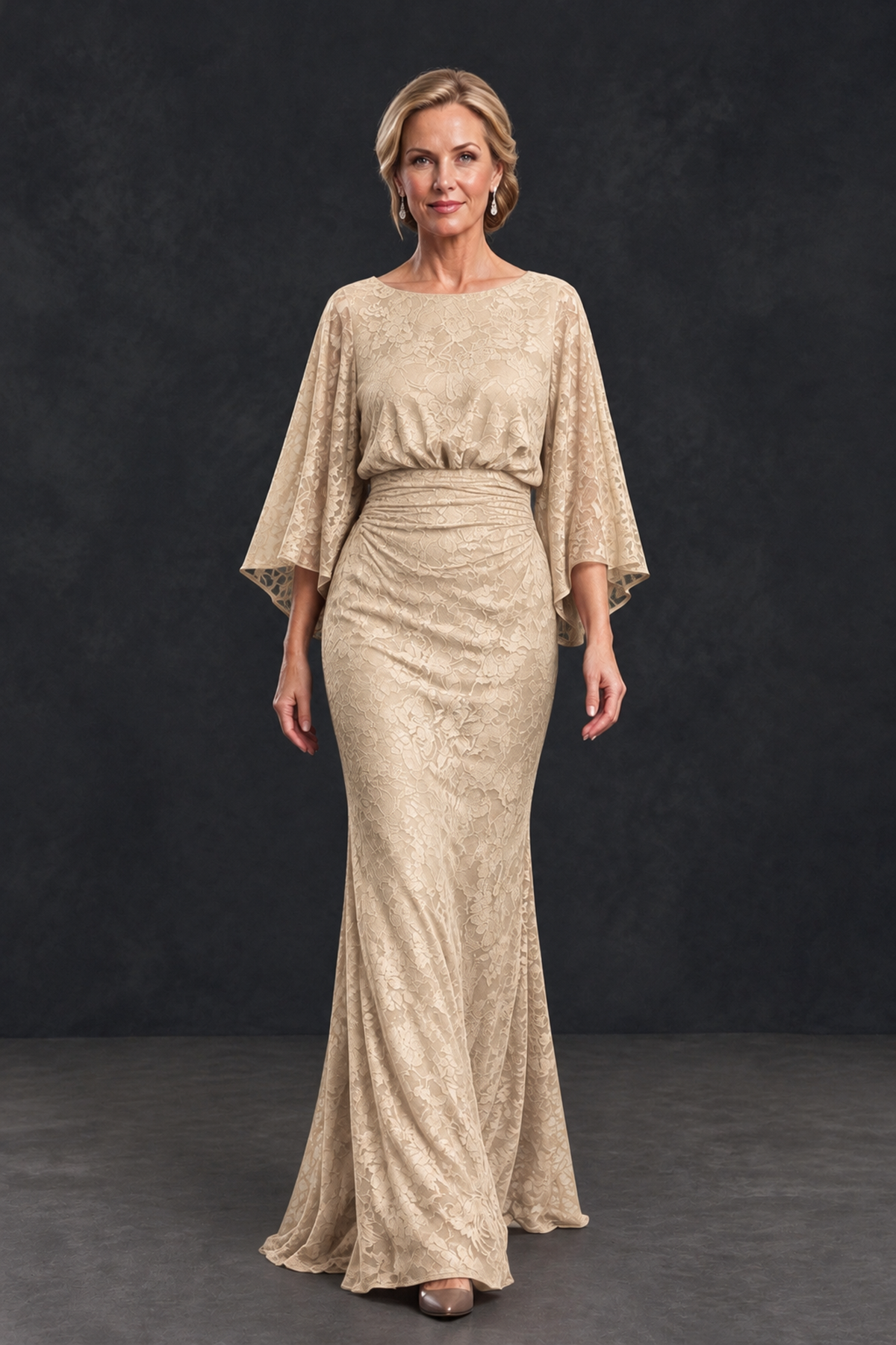 BOLODOO Champagne Lace Flutter Sleeve Mother of the Bride Dress - Champagne - Champagne_4