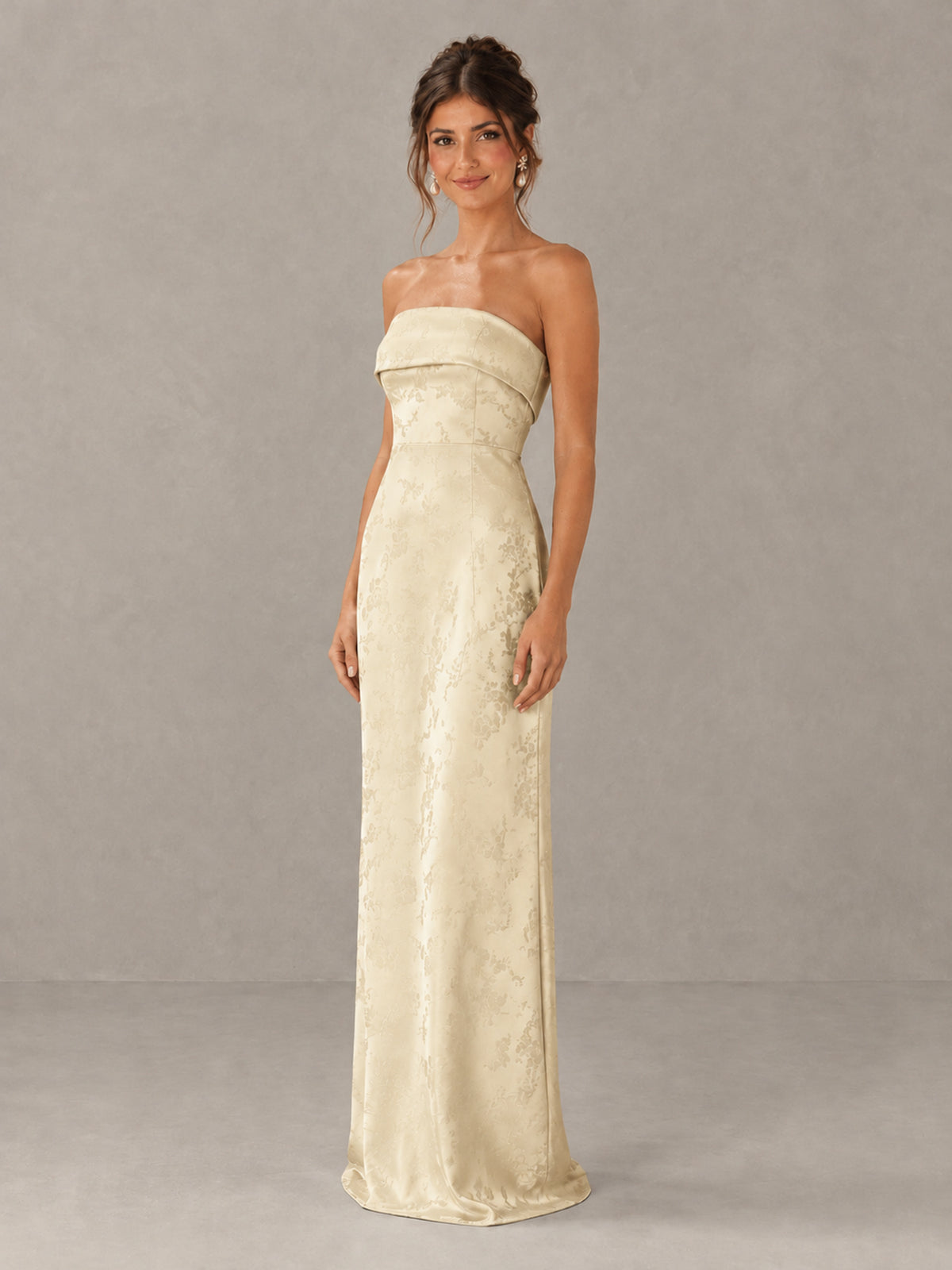 BOLODOO Champagne Strapless Floral Bridesmaid Dress - Champagne - Champagne_4