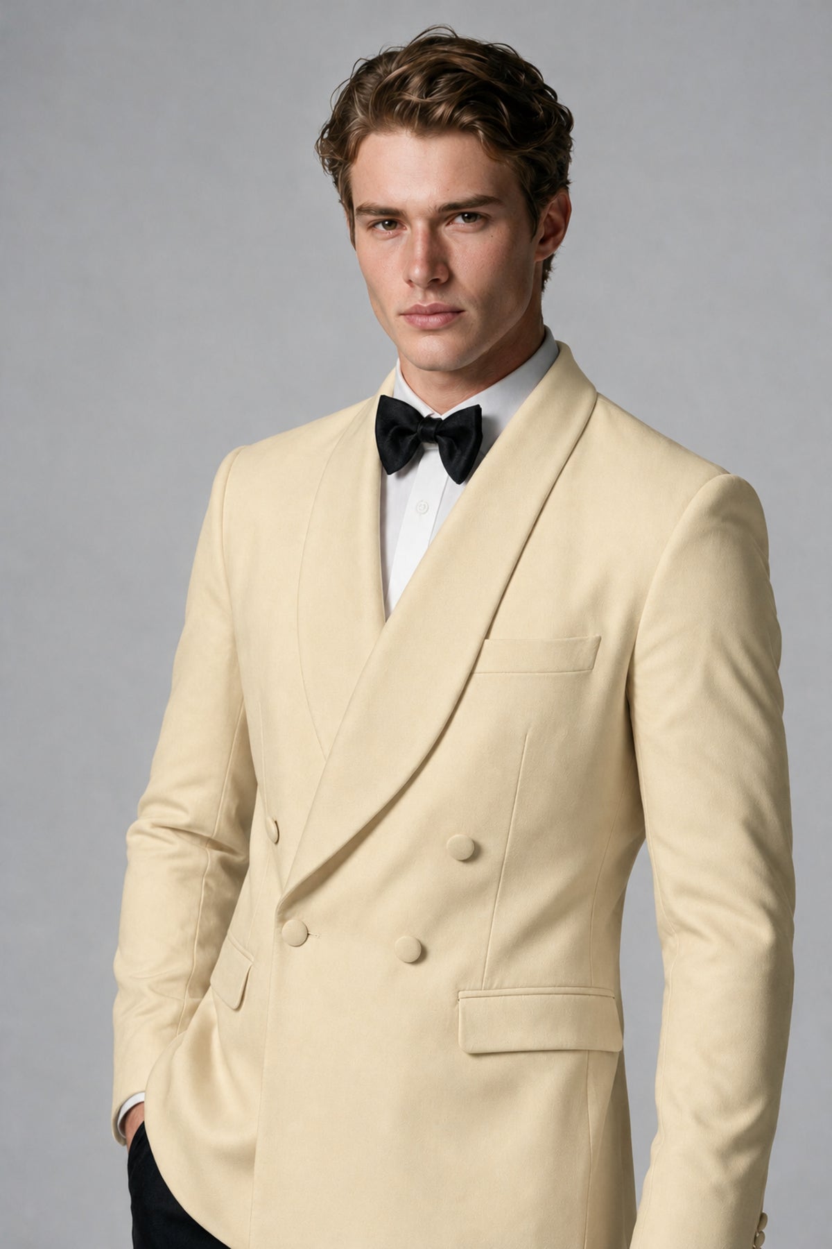 BOLODOO Men's Champagne Double-Breasted Tuxedo Blazer – Shawl Lapel Formal Suit Jacket - Champagne - Champagne_4