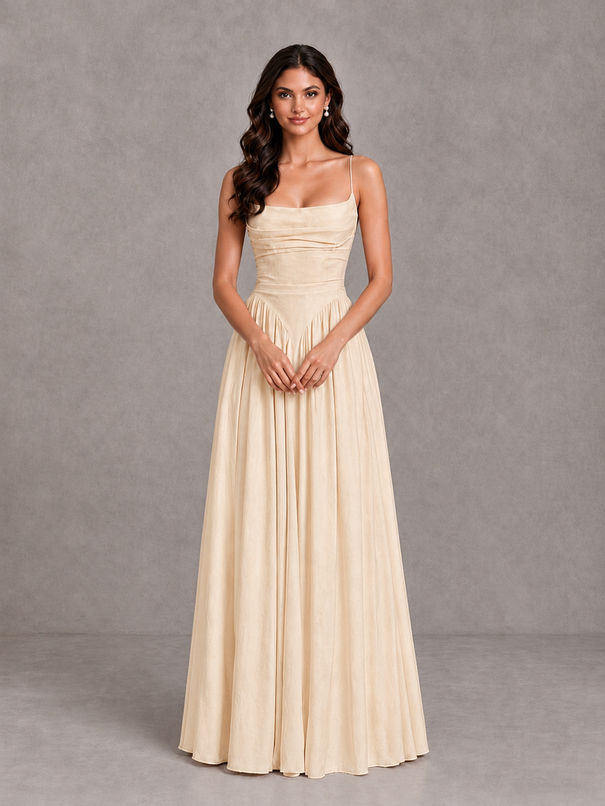 BOLODOO Champagne Lace-Up Back A-Line Bridesmaid Dress - Champagne - Champagne_4