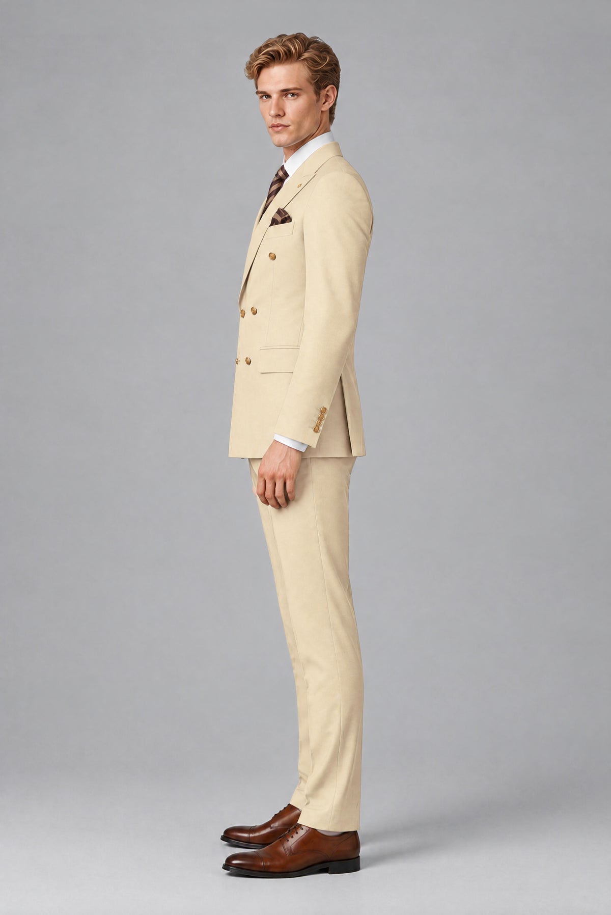 Bolodoo Men's Champagne Double-Breasted 2-Piece Wedding Suit - Champagne - Champagne_4