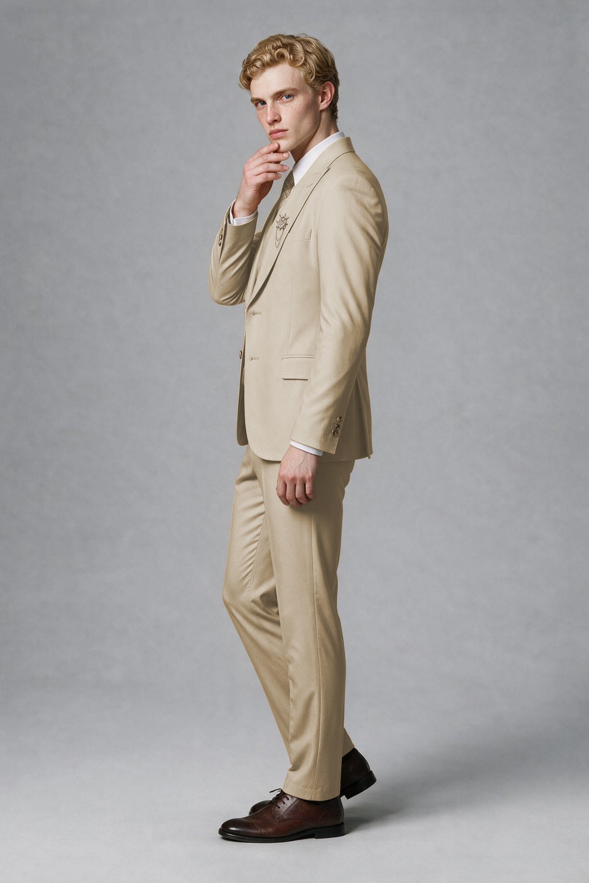 BOLODOO Men's Champagne Two-Piece Wedding Suit – Jacket & Trousers - Champagne
