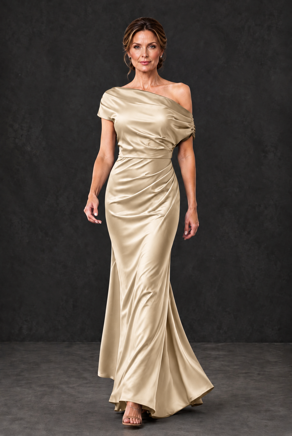 BOLODOO Champagne Asymmetric Ruched Mother of the Bride Dress - Champagne - Champagne_4