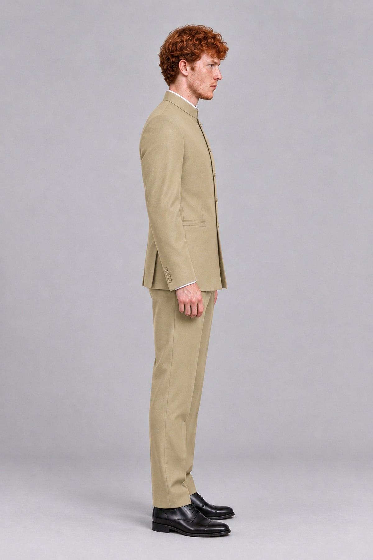 BOLODOO Men's Champagne Mandarin Collar Two-Piece Suit - Champagne - Champagne_4
