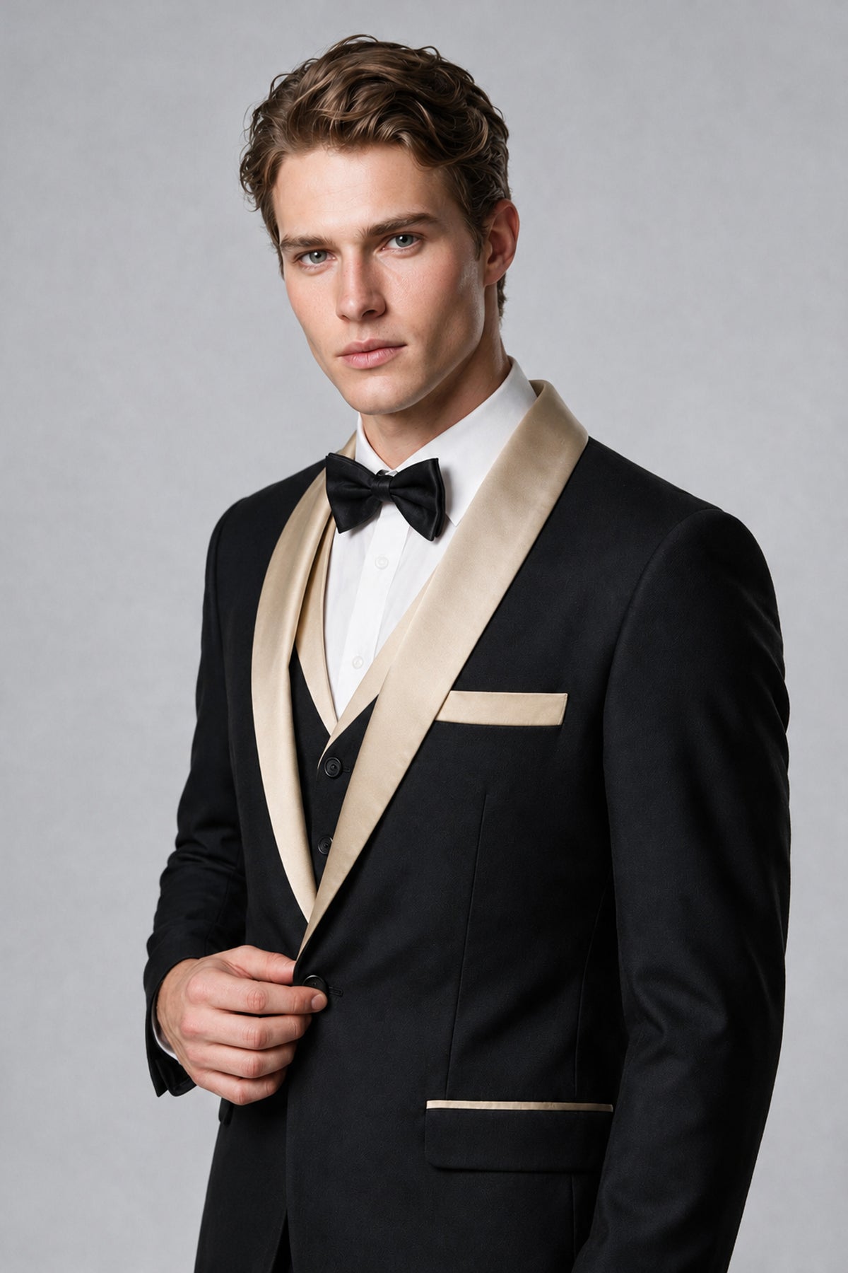 Bolodoo Men's Champagne 3-Piece Shawl Lapel Tuxedo Suit - Champagne - Champagne_4
