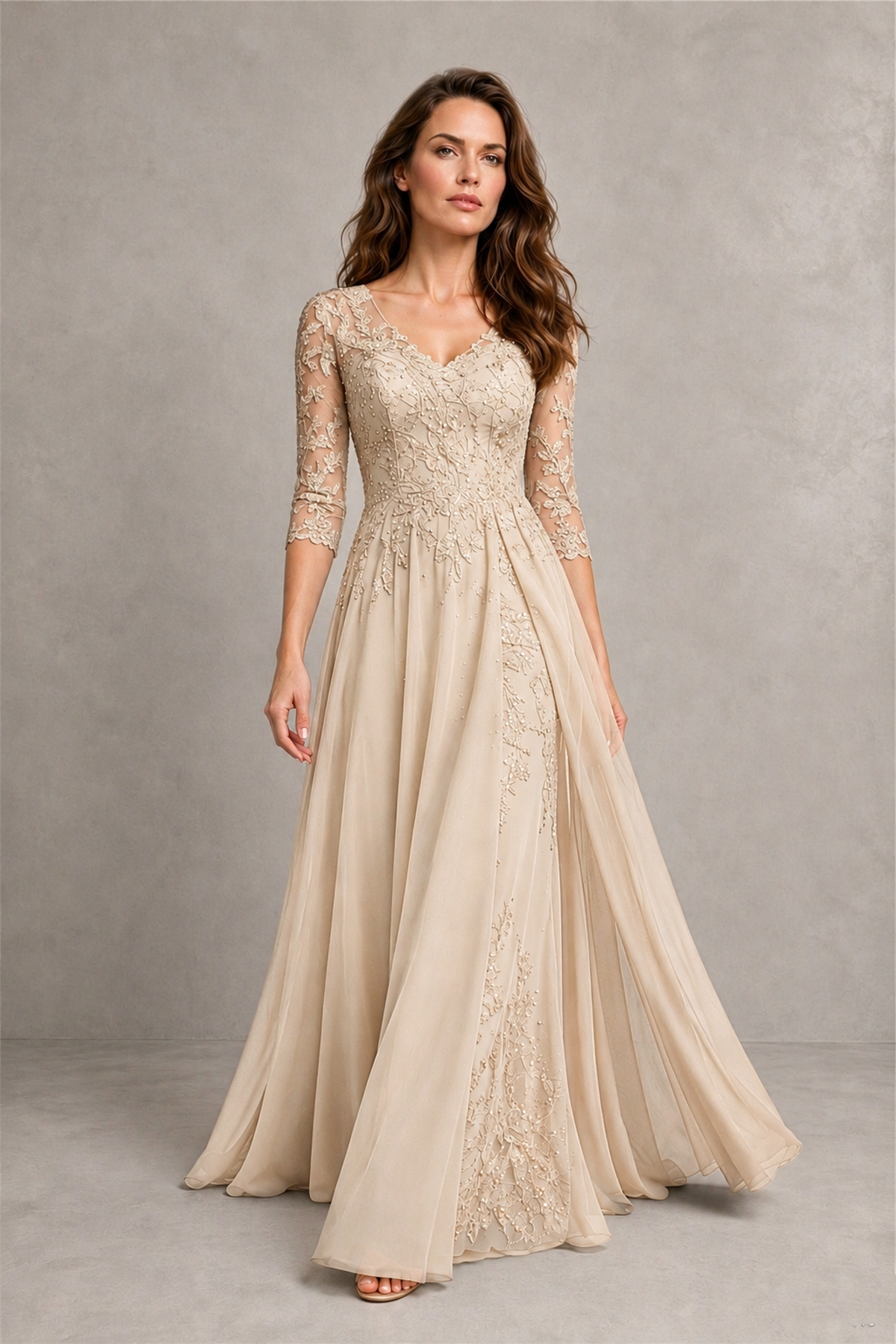 BOLODOO Midnight Champagne Beaded Lace Appliqué Chiffon A-Line Gown | Mother of the Bride & Formal Evening Dress - Champagne - Champagne_4