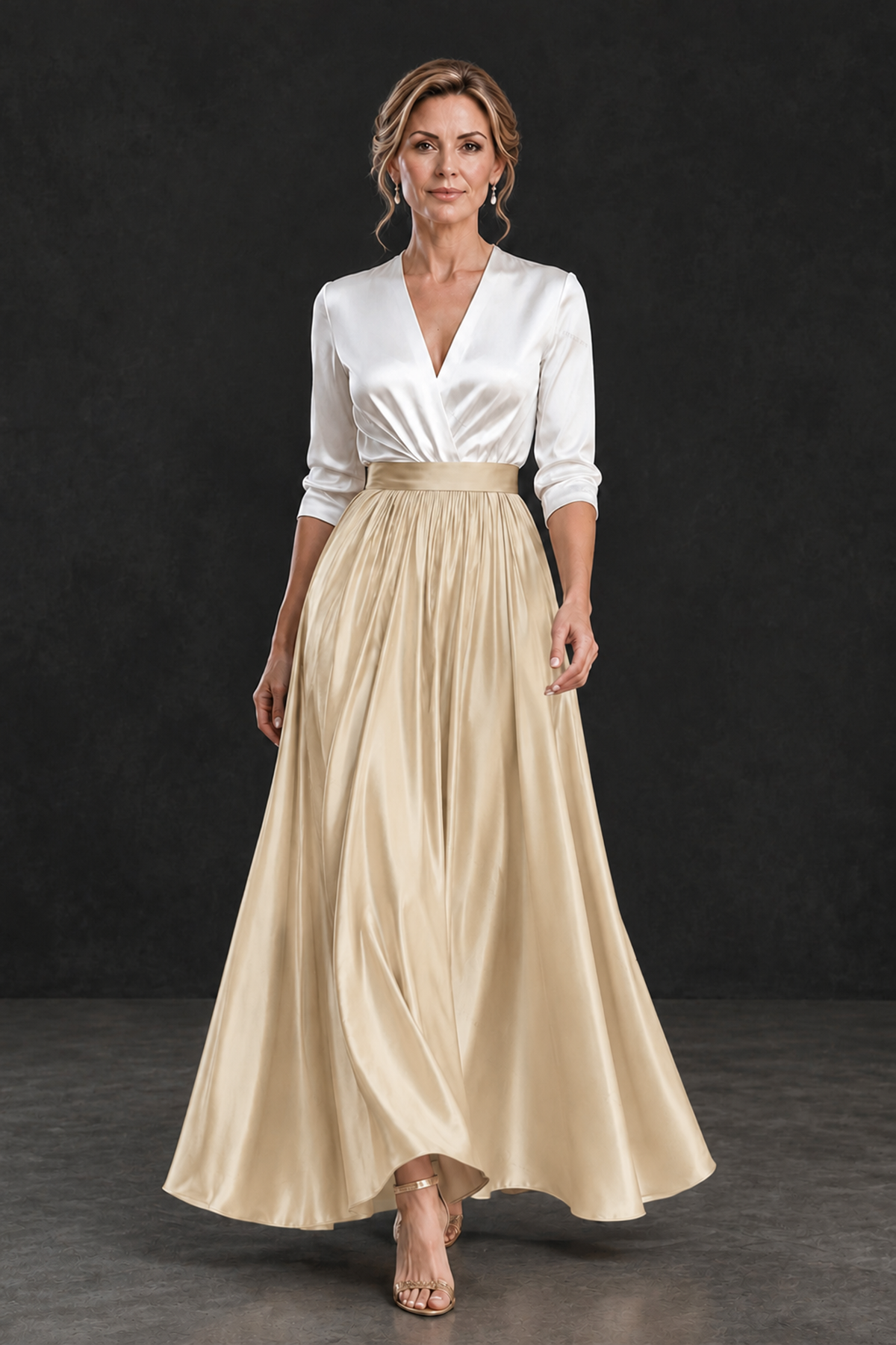 BOLODOO Champagne and White V-Neck A-Line Mother of the Bride Dress - Champagne - Champagne_4