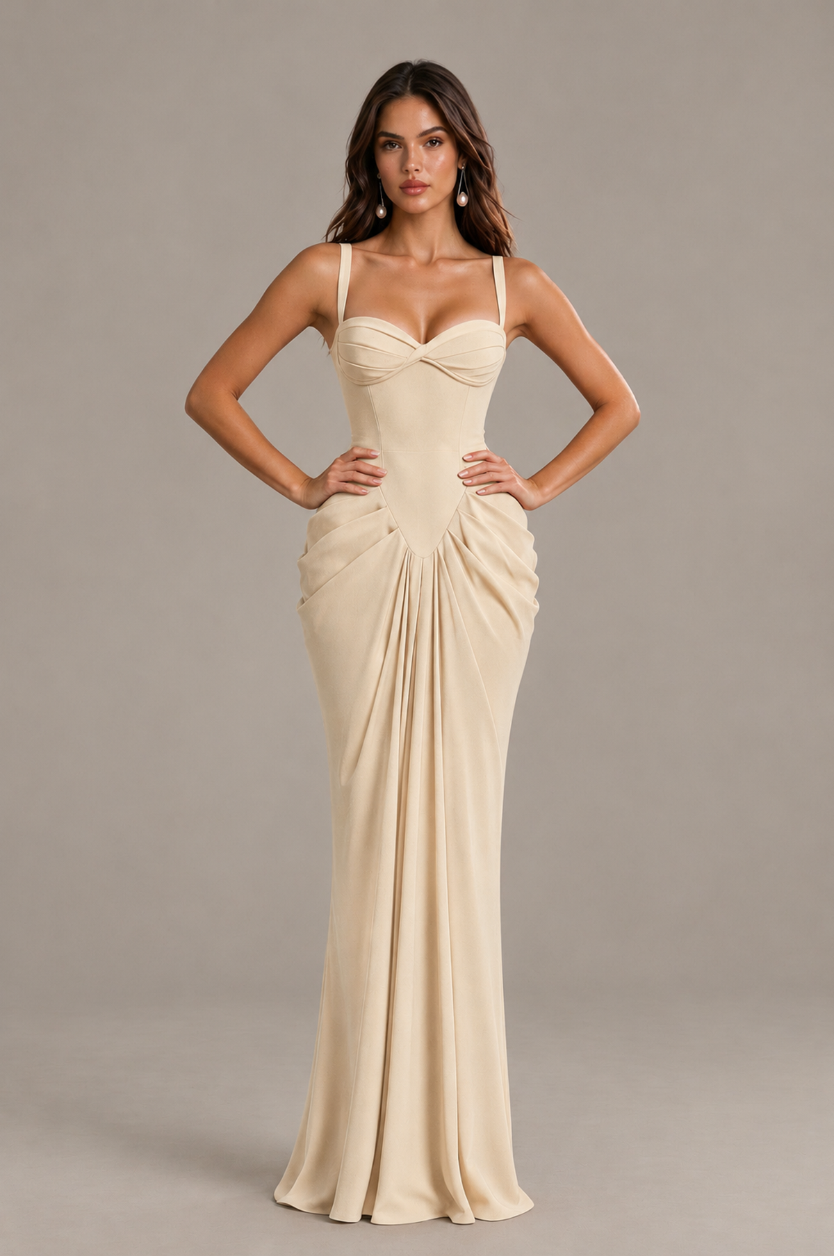BOLODOO Champagne Sweetheart Ruched Lace-Up Back Evening Gown - Champagne - Champagne_4