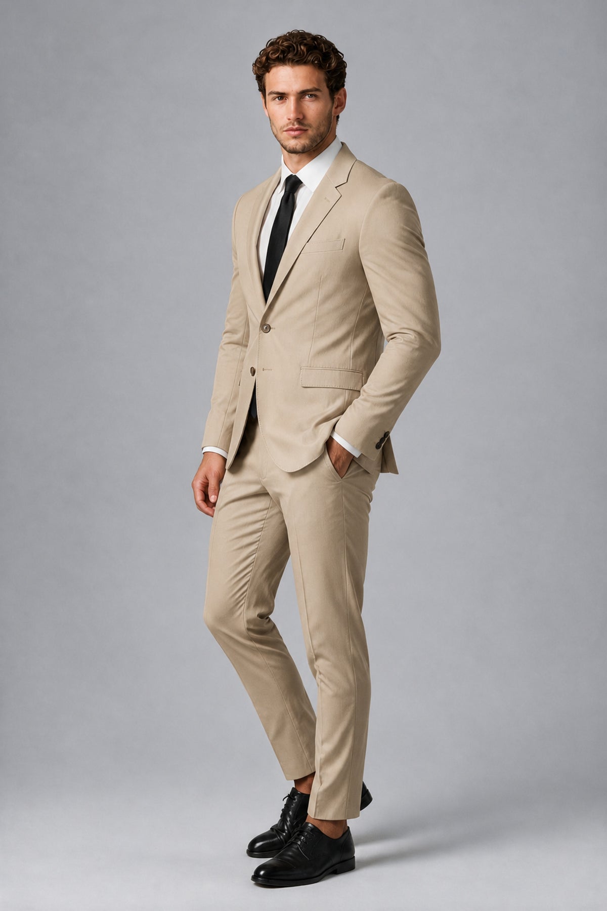 Bolodoo Men's Champagne Two-Piece Suit with Notch-Lapel Jacket & Trousers - Champagne - Champagne_4