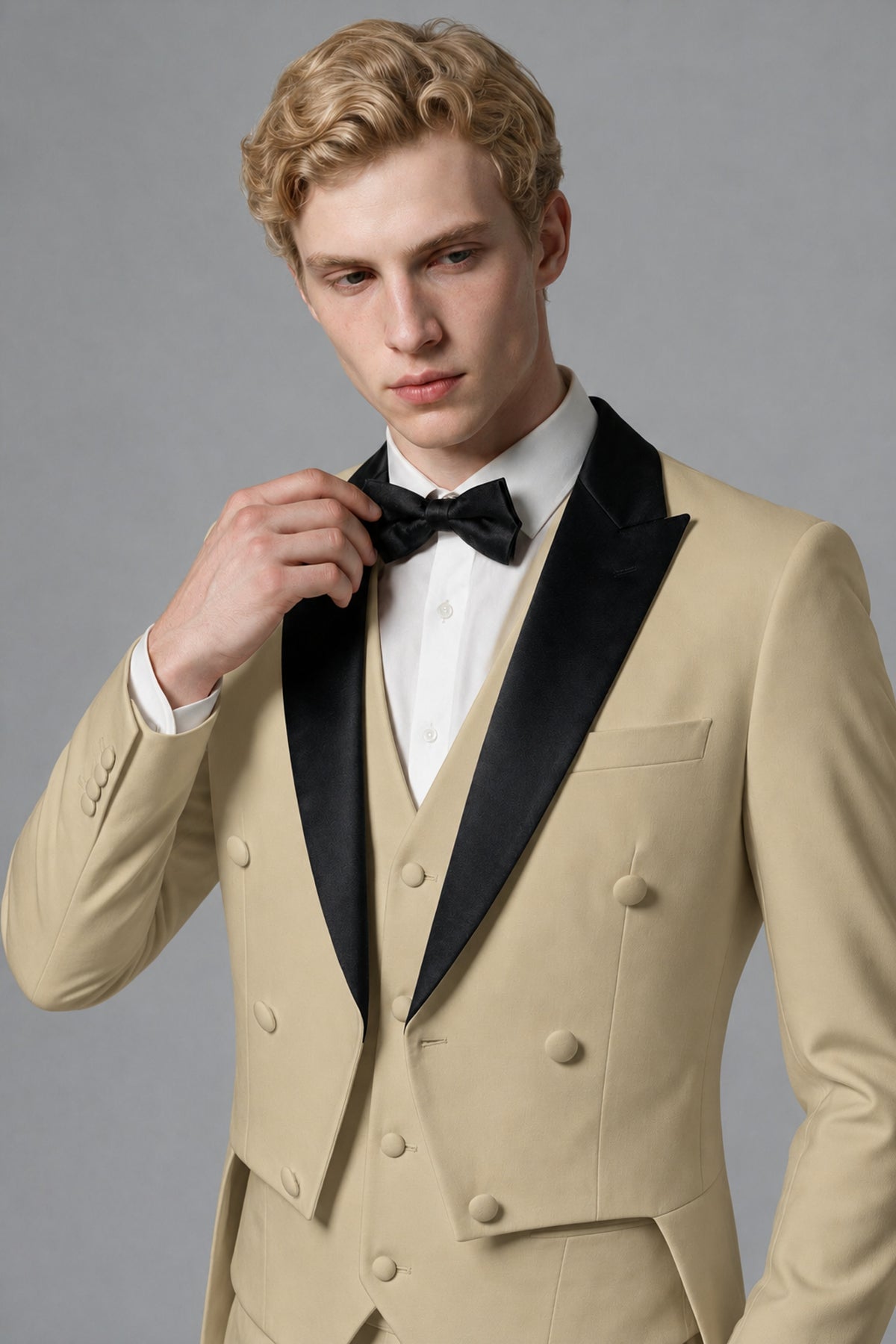 Bolodoo Men's Champagne 3-Piece Tailcoat Tuxedo Suit with Vest & Trousers - Champagne - Champagne_4