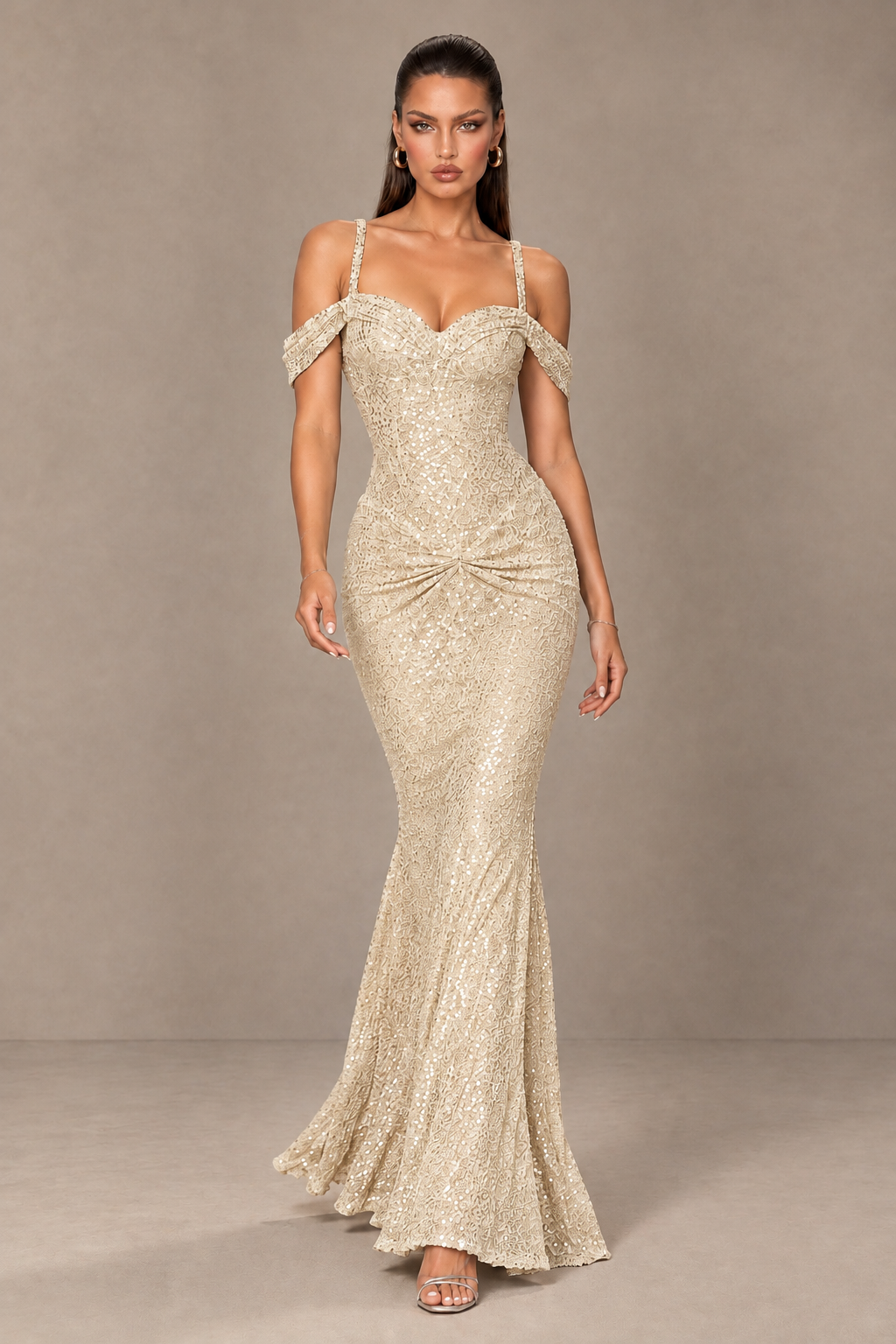 BOLODOO Champagne Sequin Off-Shoulder Mermaid Prom Dress - Champagne - Champagne_4