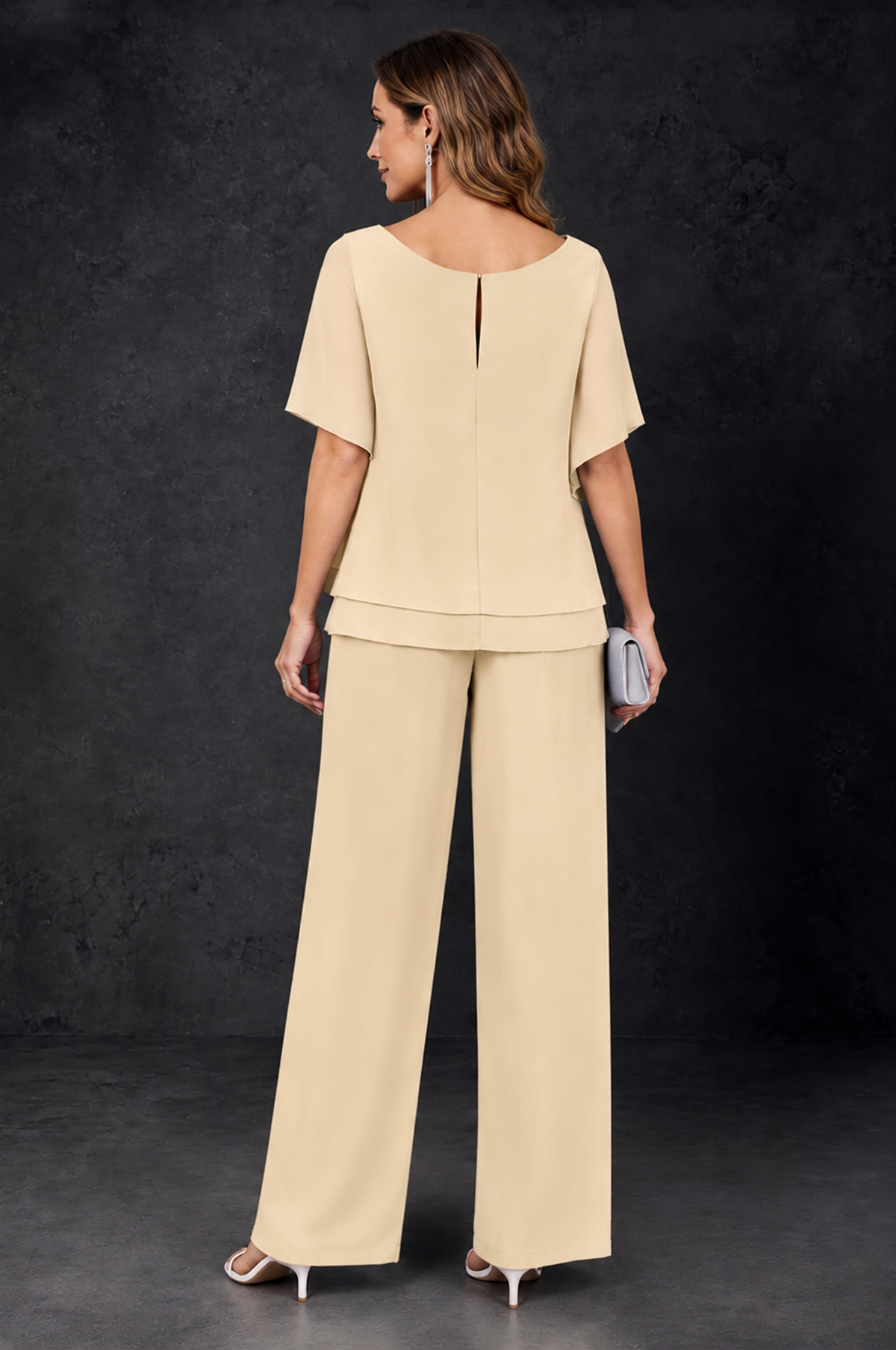 BOLODOO Champagne Layered Chiffon-Look Mother of the Bride Pantsuit - Champagne - Champagne_4