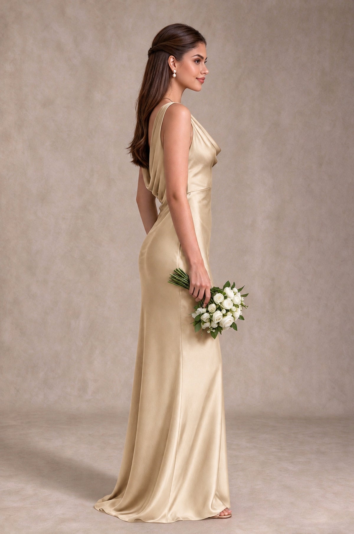 BOLODOO Champagne Cowl Neck Open Back Satin Bridesmaid Dress - Champagne - Champagne_4