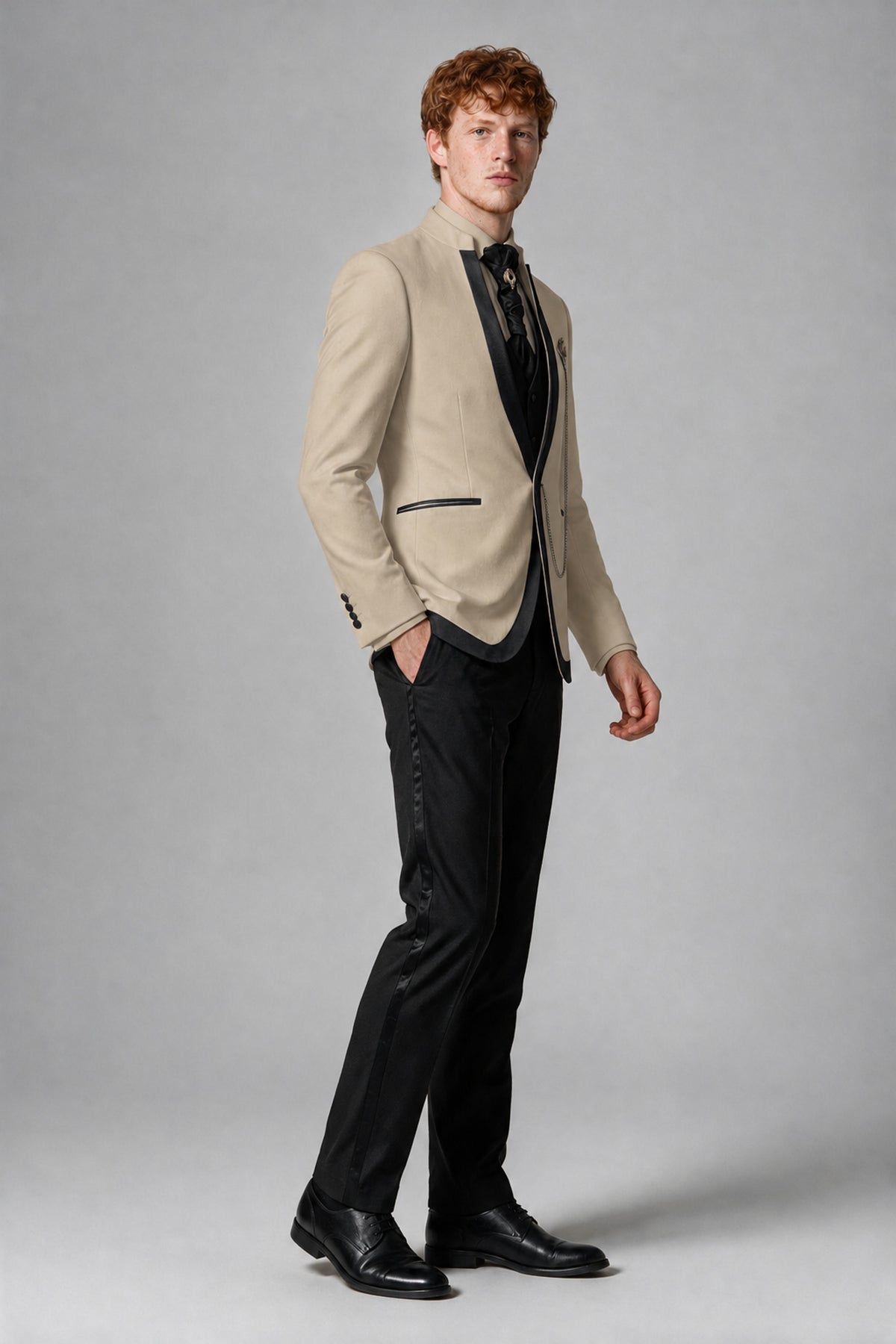 Bolodoo Men's Champagne 3-Piece Shawl Lapel Tuxedo Suit with Vest - Champagne - Champagne_4