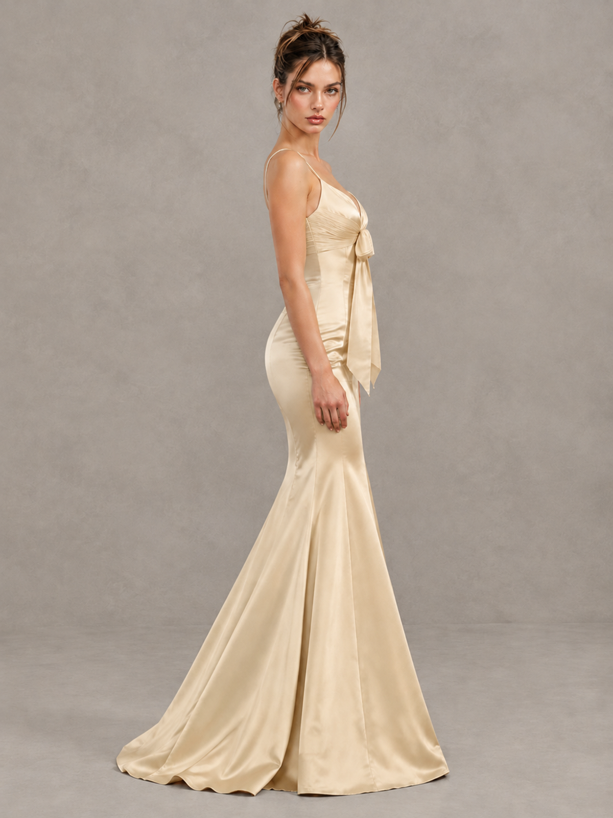 BOLODOO Champagne Satin-Look Mermaid Prom Dress with Bow - Champagne - Champagne_4