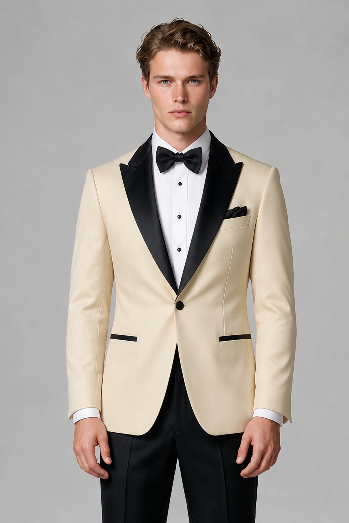 BOLODOO Men's Champagne Single-Button Tuxedo Blazer & Black Trousers 2-Piece Suit Set - Champagne - Champagne (1)