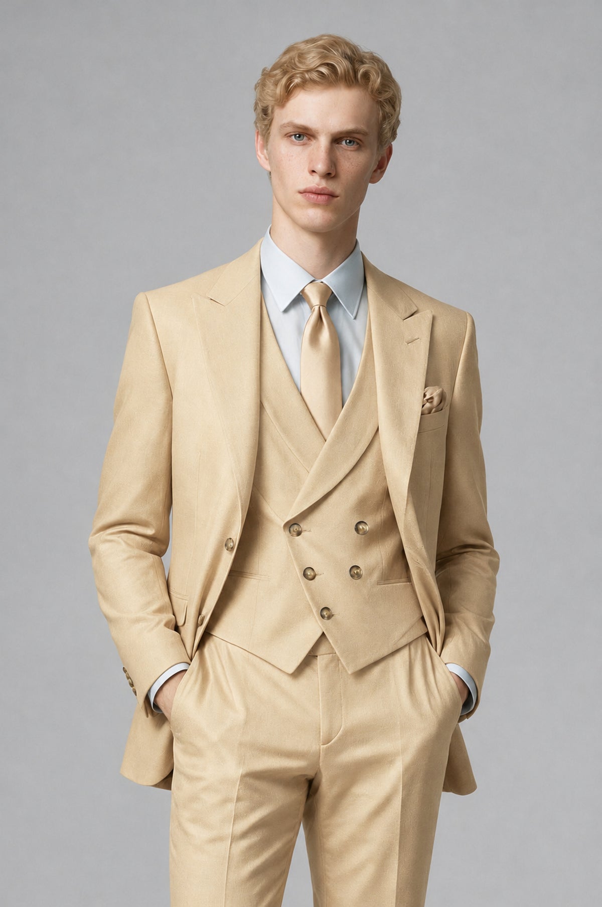 Bolodoo Men's Champagne Two-Piece Suit with Notch-Lapel Jacket and Trousers - Champagne - Champagne (1)