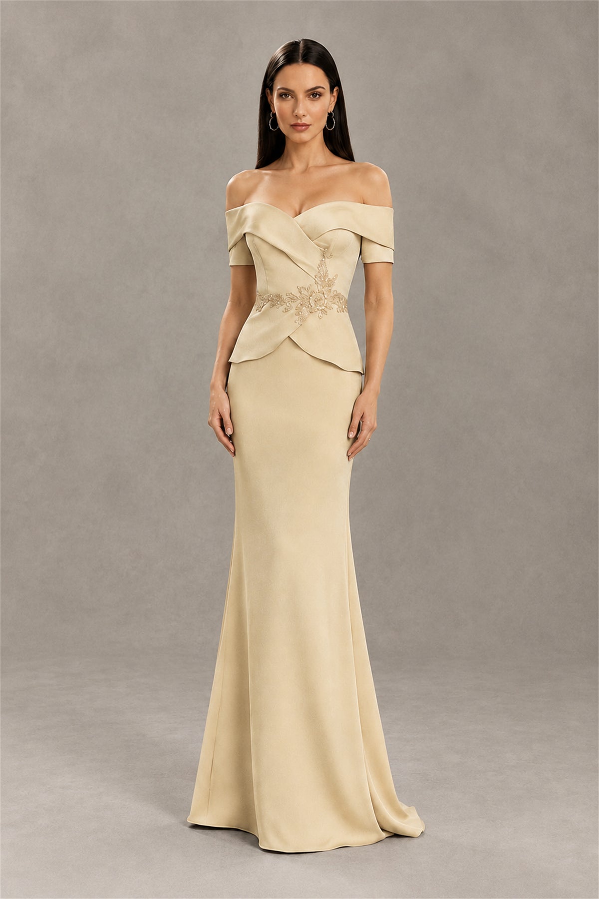BOLODOO Champagne Off-Shoulder Mermaid Mother of the Bride Dress - Champagne