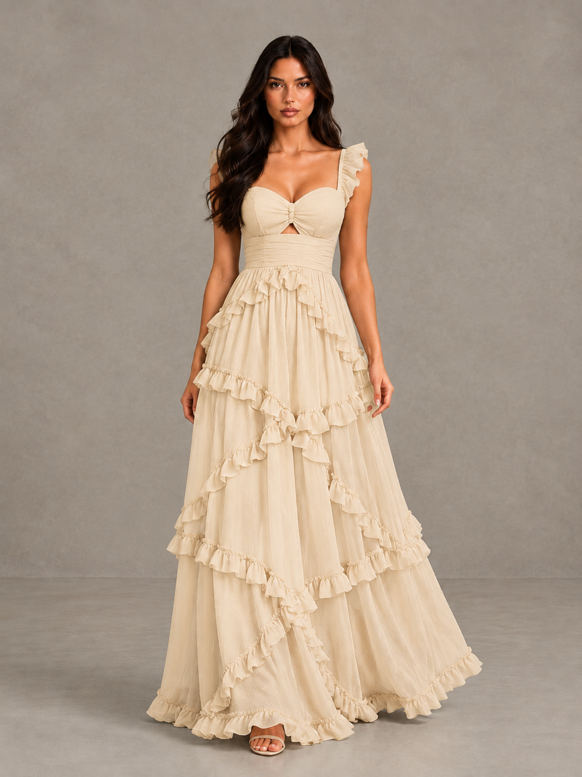 BOLODOO Champagne Ruffle A-Line Prom Dress with Open Back - Champagne - Champagne (1)