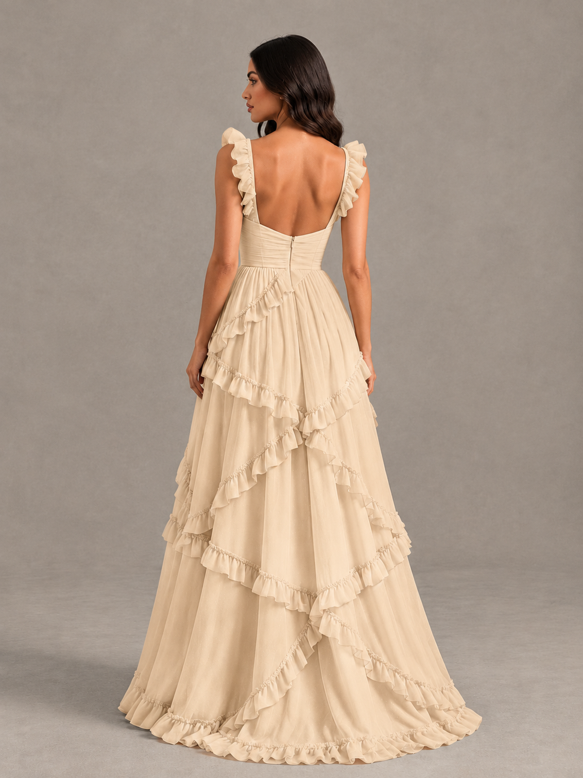 BOLODOO Champagne Ruffle A-Line Prom Dress with Open Back - Champagne - Champagne (2)