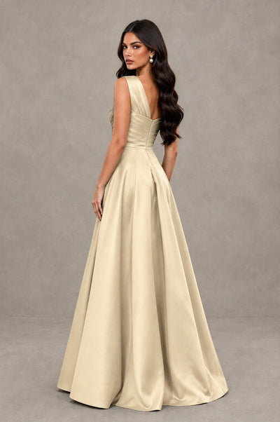 BOLODOO Champagne One Shoulder Satin Mermaid Formal Evening Gown with Bow - Champagne - Champagne (2)