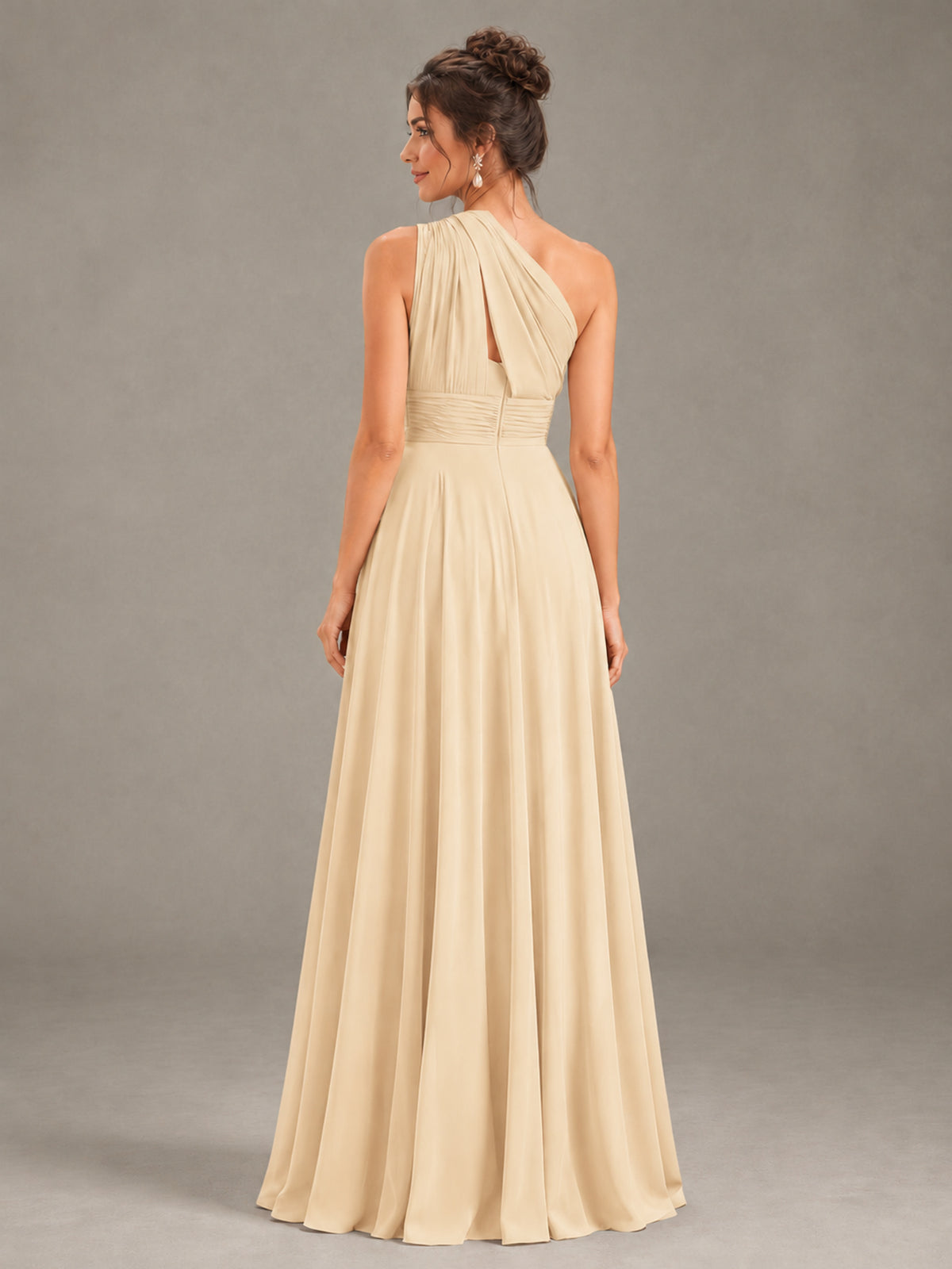 BOLODOO Champagne One-Shoulder Chiffon-Look Bridesmaid Dress - Champagne - Champagne (2)