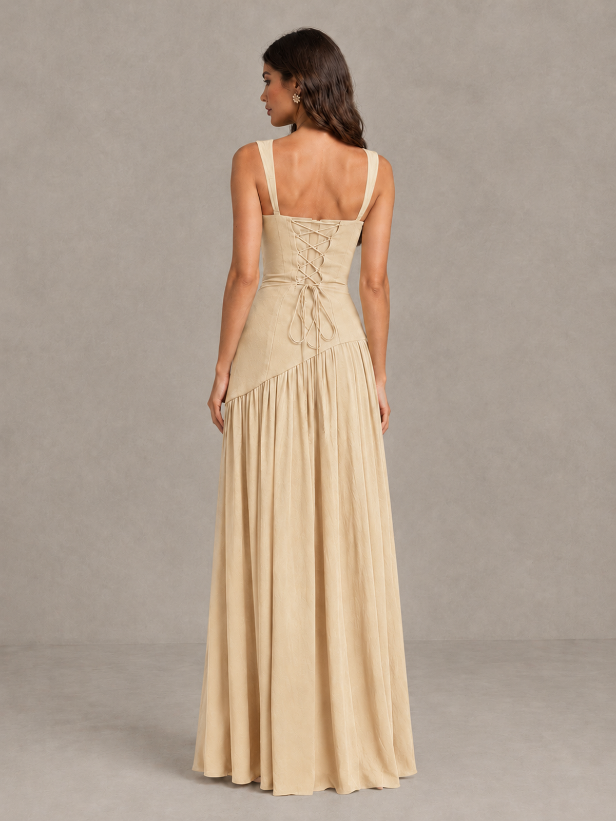 BOLODOO Champagne Brown Scarf Bridesmaid Dress with Lace-Up Back - Champagne - Champagne (2)