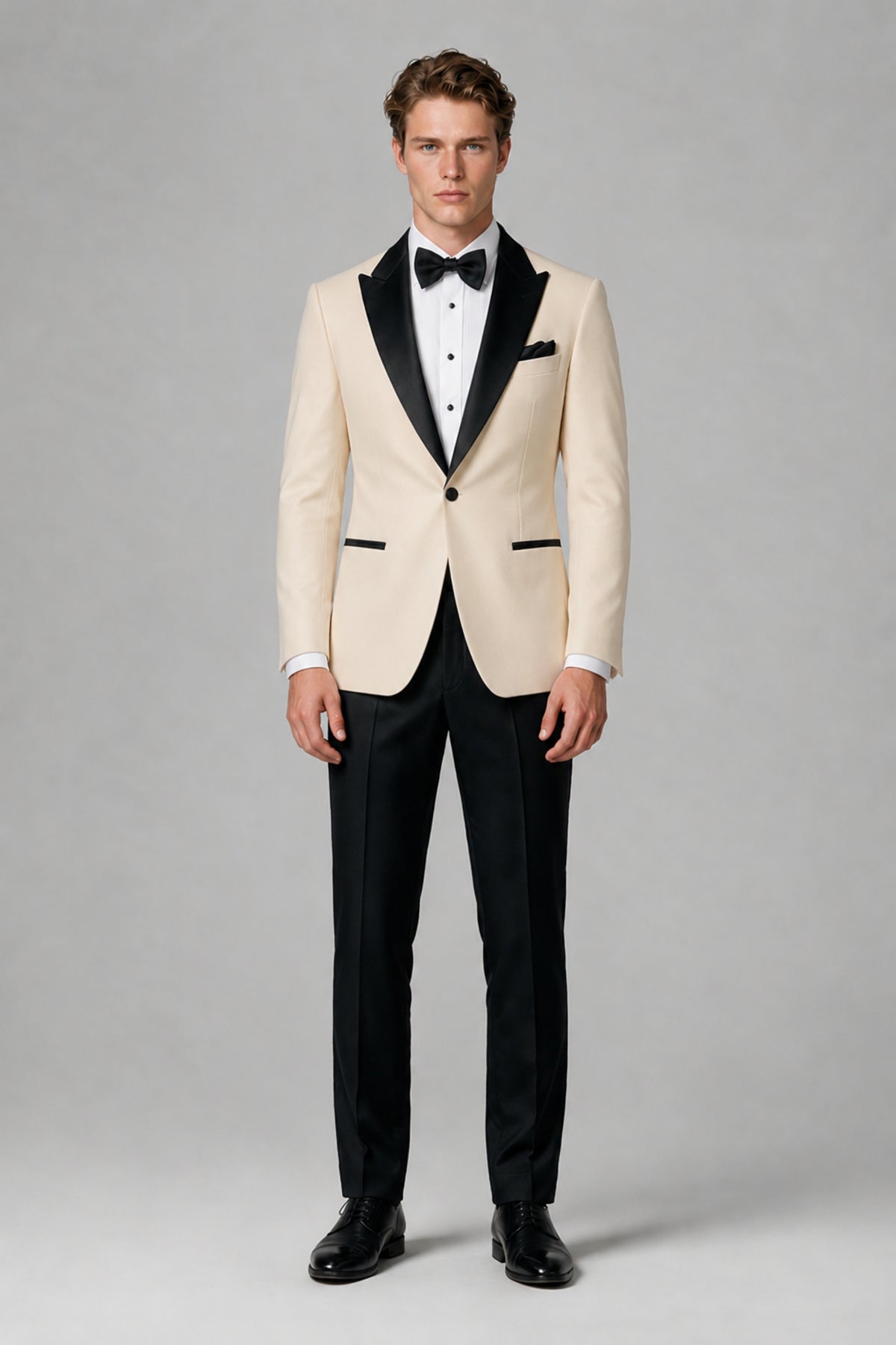 BOLODOO Men's Champagne Single-Button Tuxedo Blazer & Black Trousers 2-Piece Suit Set - Champagne - Champagne (2)