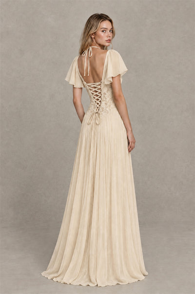 BOLODOO Champagne Flutter Sleeve Lace Corset A-Line Maxi Dress - Champagne - Champagne (2)