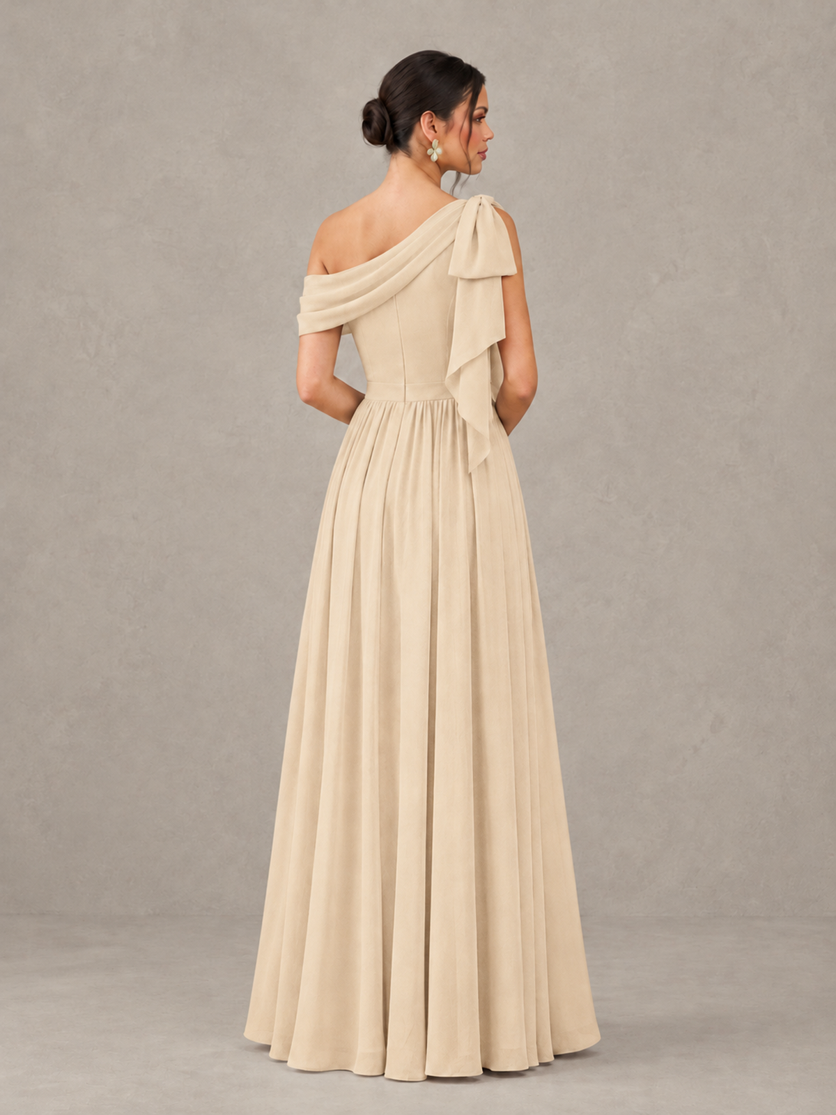 BOLODOO Champagne One-Shoulder Maternity Bridesmaid Dress with Slit - Champagne - Champagne (2)