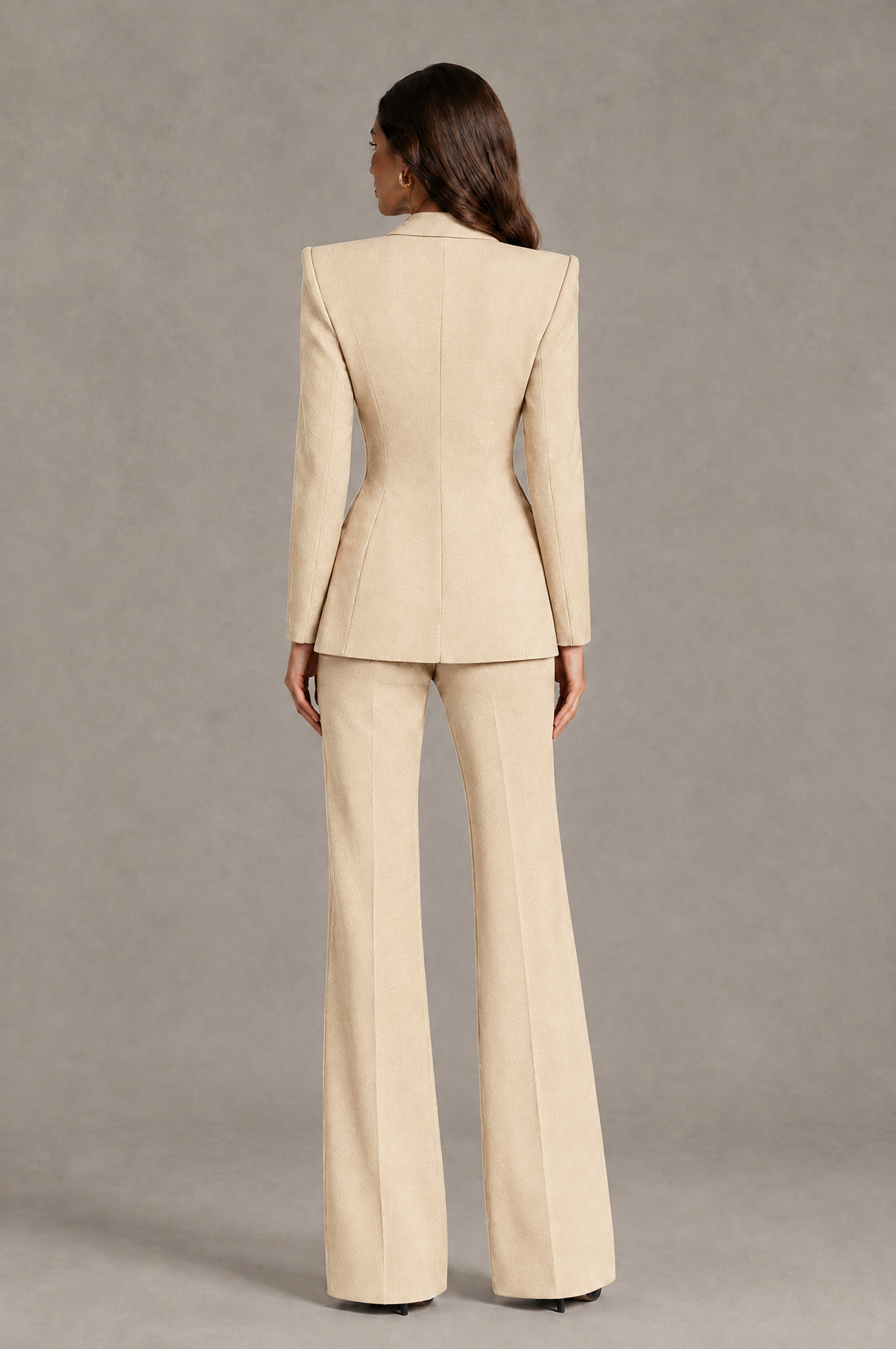 BOLODOO Champagne Long Sleeve Wrap Blazer Pantsuit with Wide-Leg Trousers - Champagne - Champagne (2)