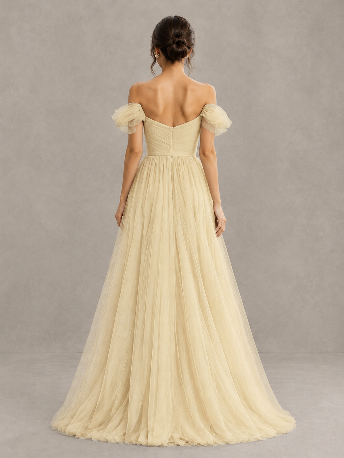 BOLODOO Champagne Off-the-Shoulder Ruffle Sleeve A-Line Bridesmaid Dress - Champagne - Champagne (2)