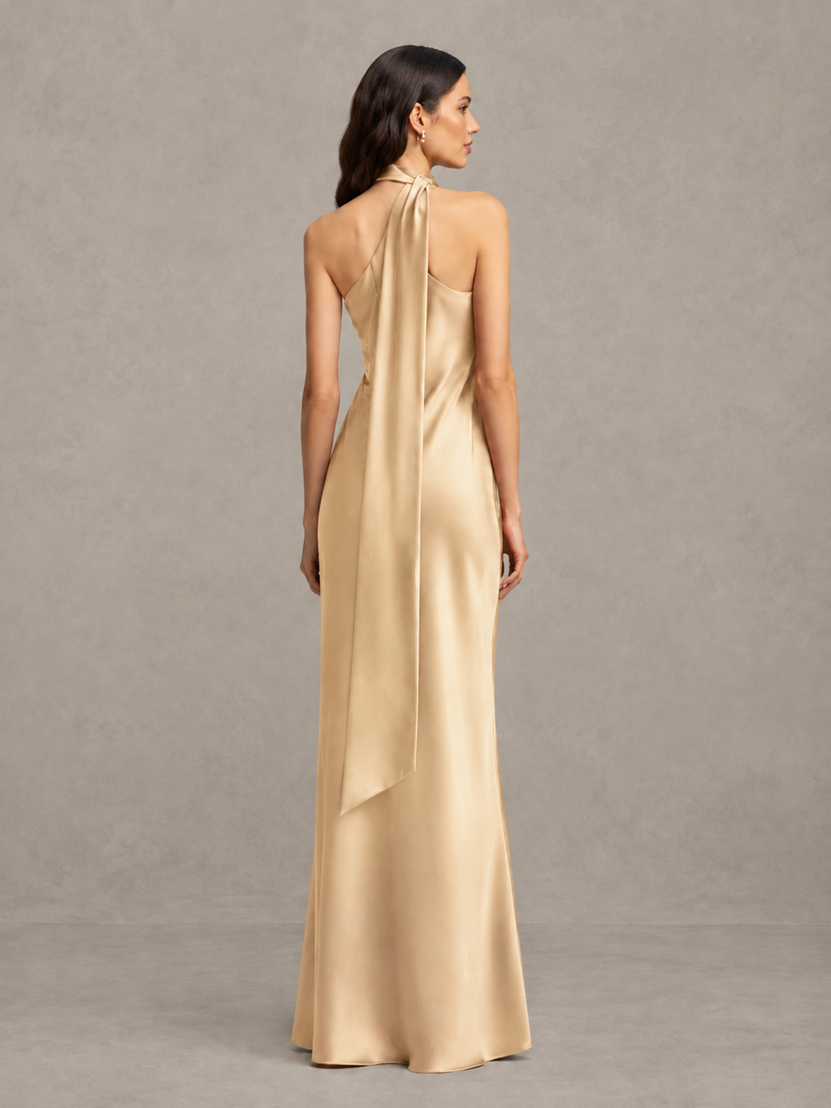 BOLODOO Champagne Satin One-Shoulder Bridesmaid Dress with Open Back - Champagne - Champagne (2)