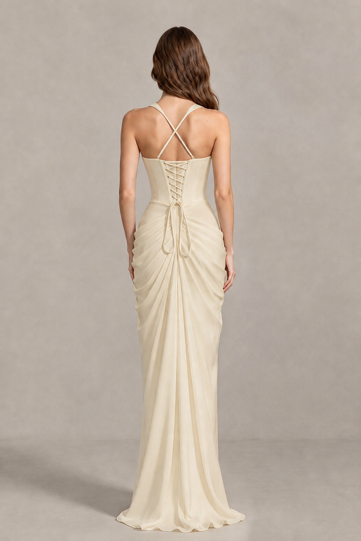 BOLODOO Chocolate Champagne Sweetheart Maxi Dress with High Slit - Champagne