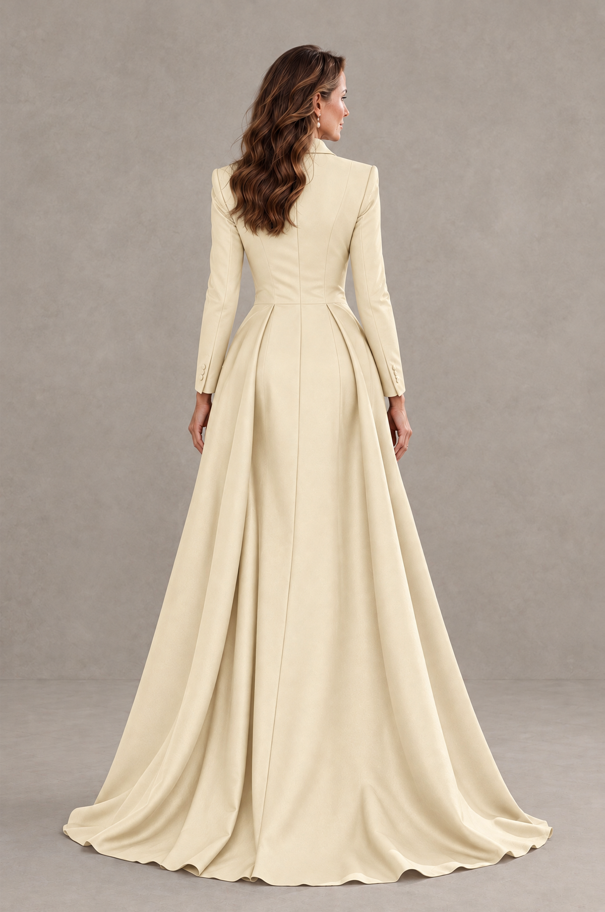 BOLODOO Champagne Long Sleeve Lace Blazer Gown with High Slit - Champagne - Champagne (2)