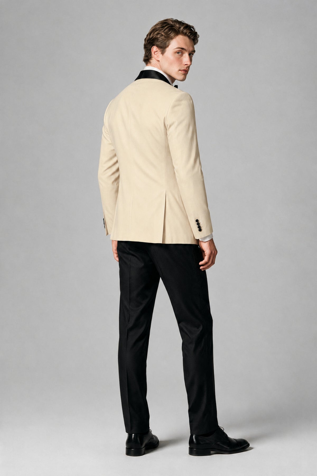 BOLODOO Men's Champagne Single-Button Tuxedo Blazer & Black Trousers 2-Piece Suit Set - Champagne - Champagne (3)