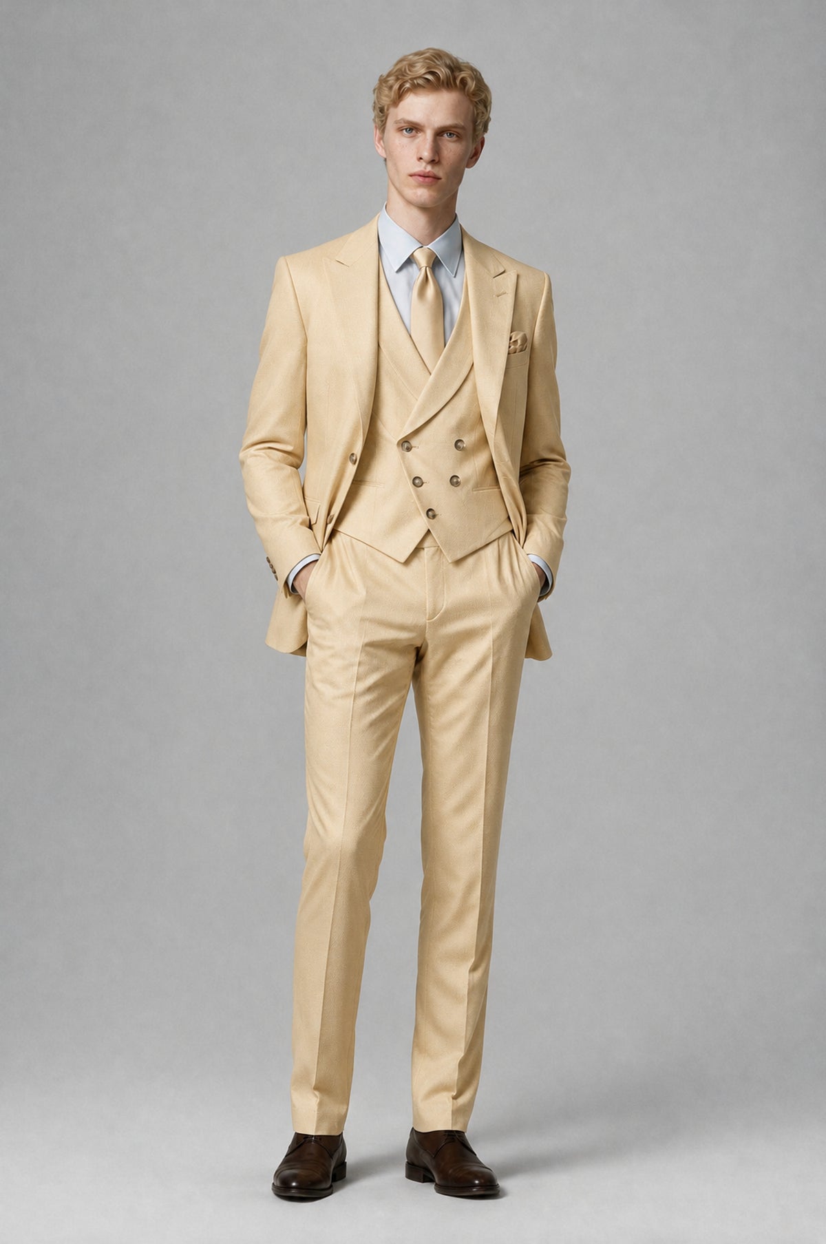Bolodoo Men's Champagne Two-Piece Suit with Notch-Lapel Jacket and Trousers - Champagne - Champagne (3)