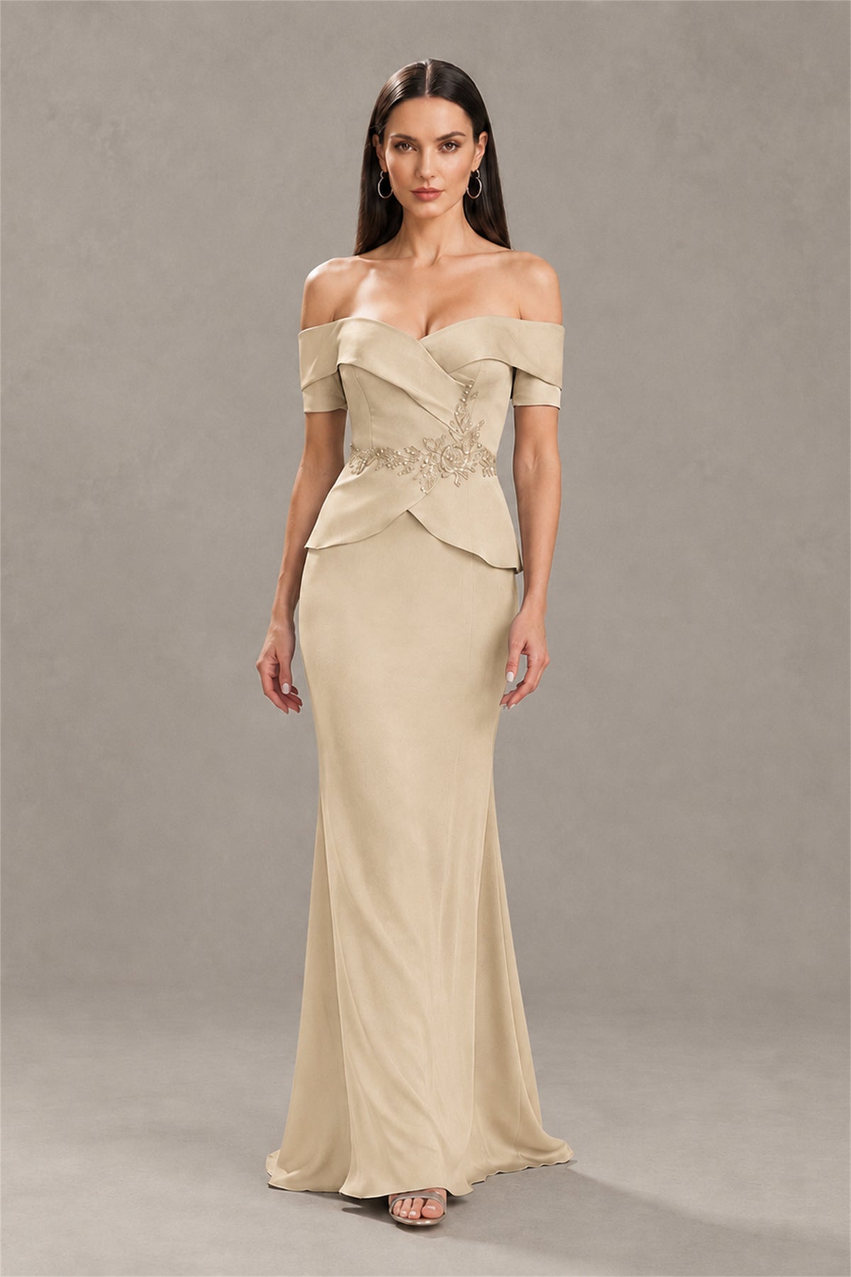 BOLODOO Champagne Off-Shoulder Mermaid Mother of the Bride Dress - Champagne