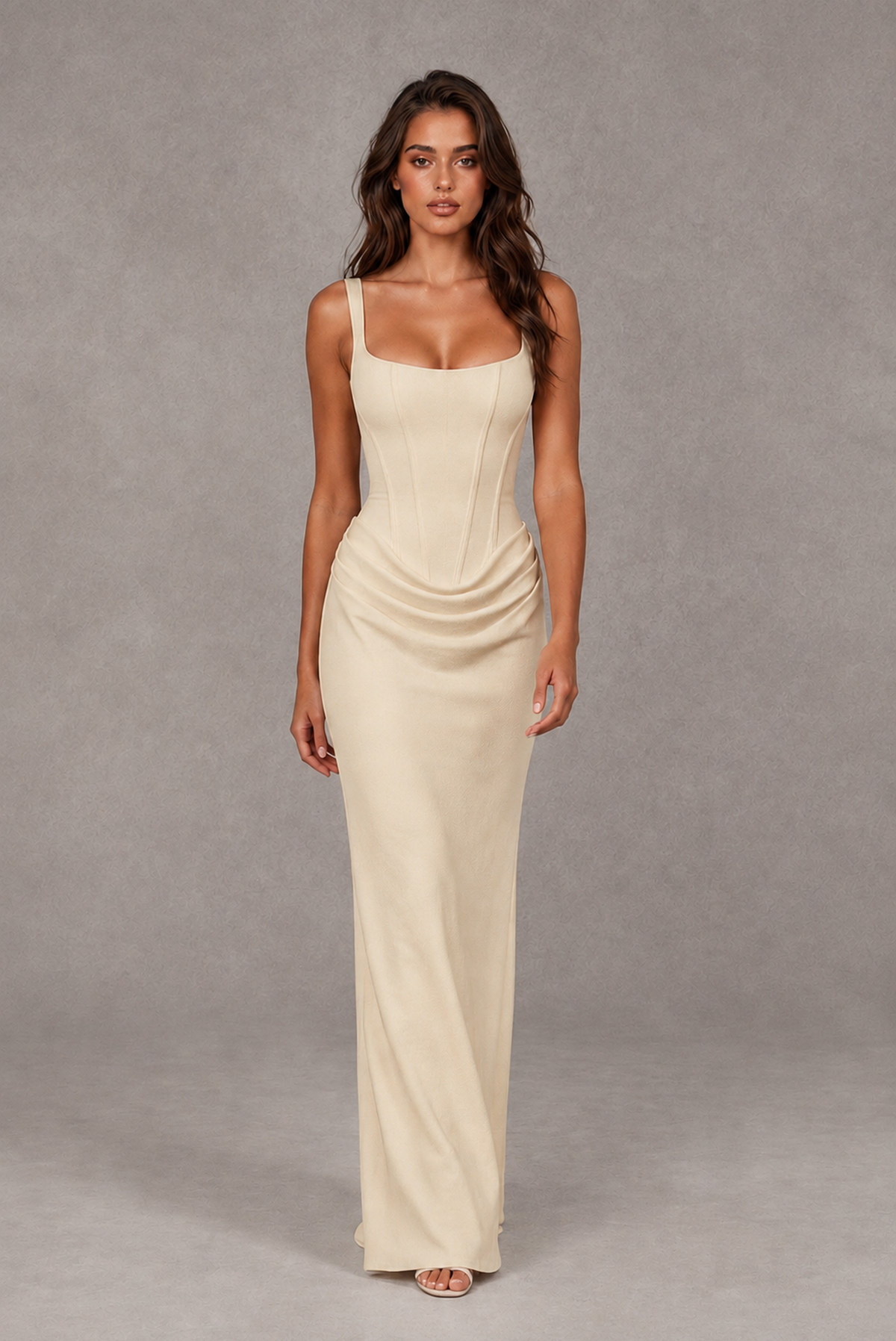 BOLODOO Champagne Square-Neck Lace-Up Back Bridesmaid Dress - Champagne