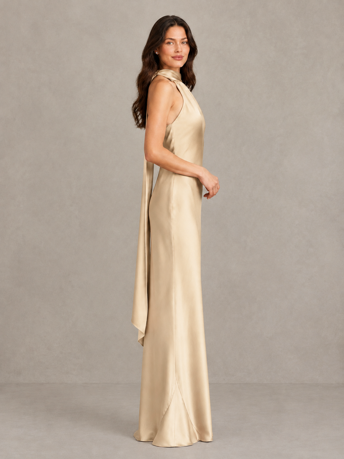 BOLODOO Champagne Satin One-Shoulder Bridesmaid Dress with Open Back - Champagne - Champagne (3)