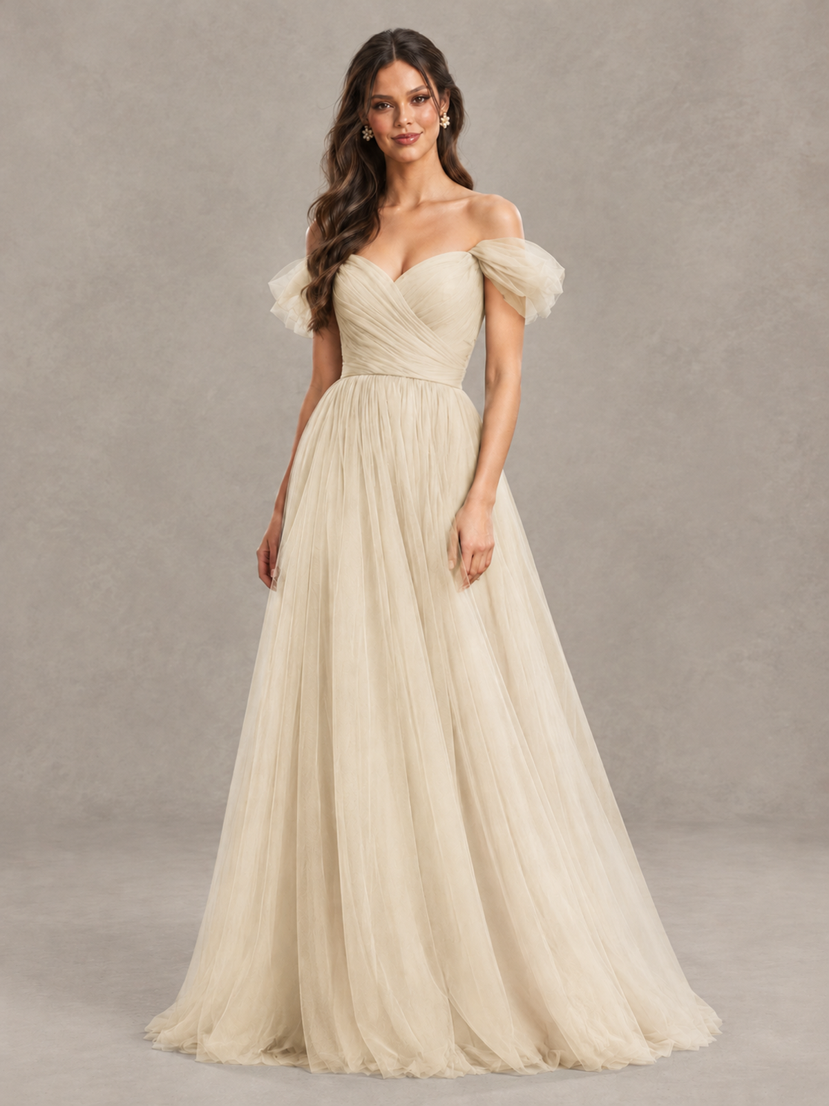 BOLODOO Champagne Off-the-Shoulder Ruffle Sleeve A-Line Bridesmaid Dress - Champagne - Champagne (4)