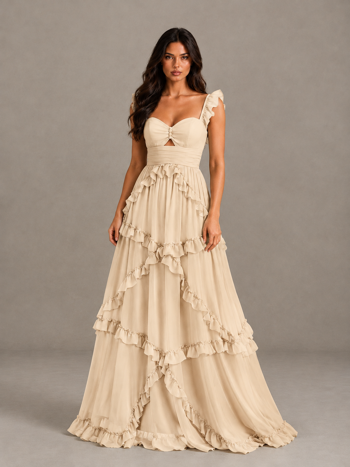 BOLODOO Champagne Ruffle A-Line Prom Dress with Open Back - Champagne - Champagne (4)