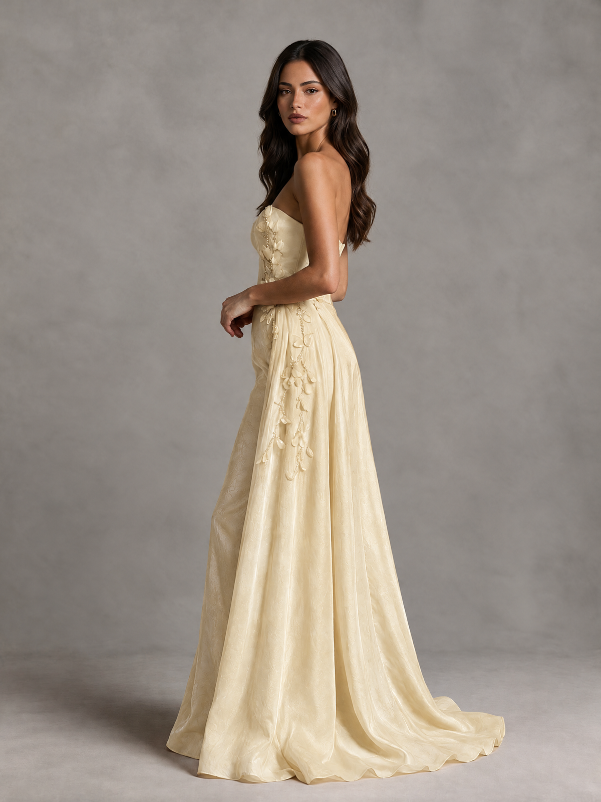 BOLODOO Champagne Strapless Floral Applique Prom Dress with Overskirt - Champagne - Champagne (4)