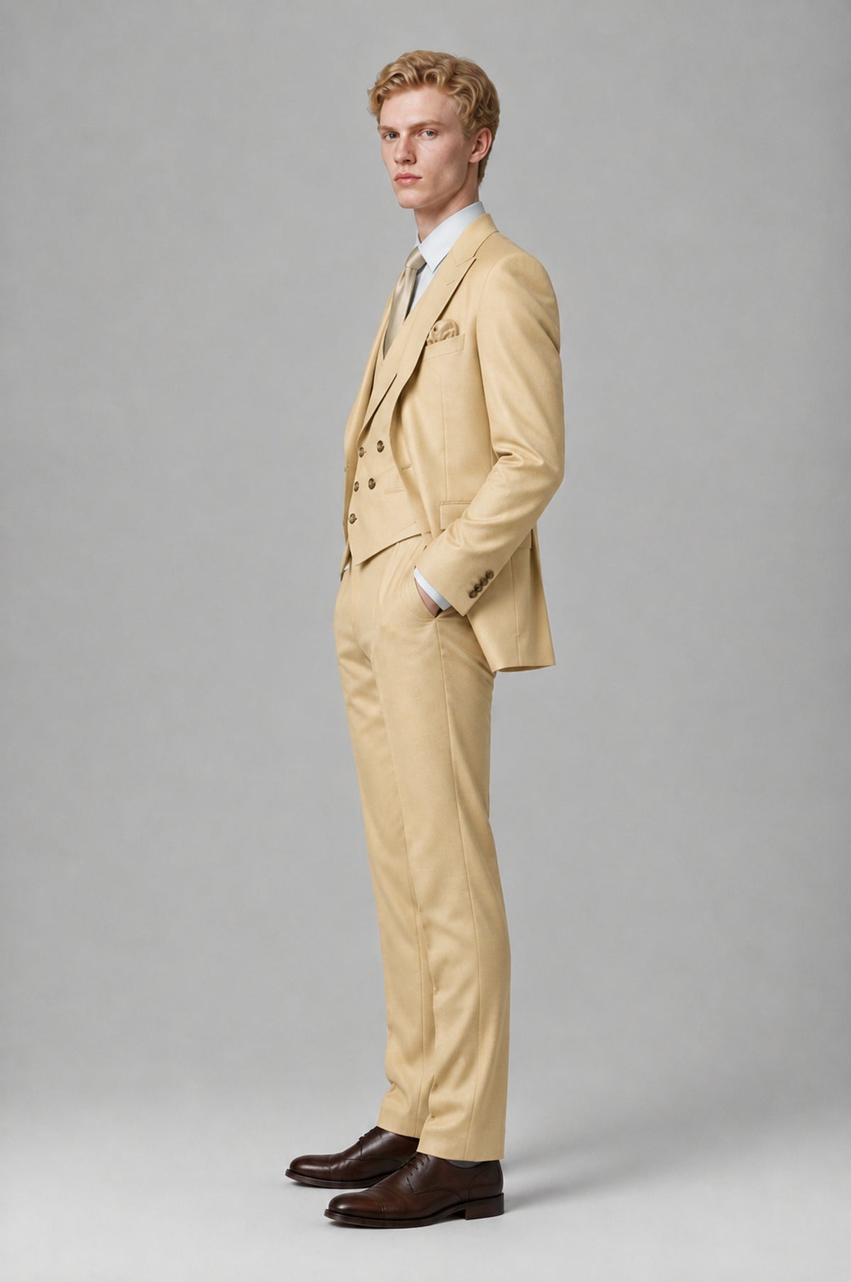 Bolodoo Men's Champagne Two-Piece Suit with Notch-Lapel Jacket and Trousers - Champagne - Champagne (4)