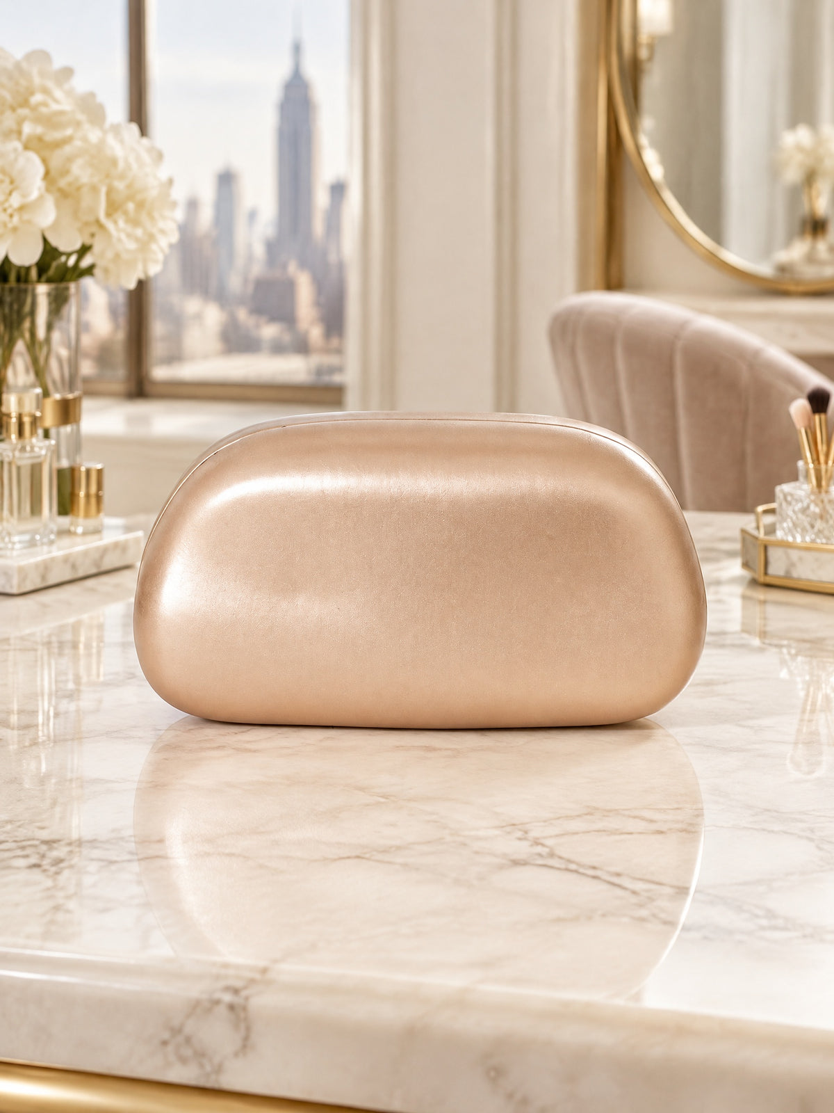 BOLODOO champagne evening clutch smooth rounded back view